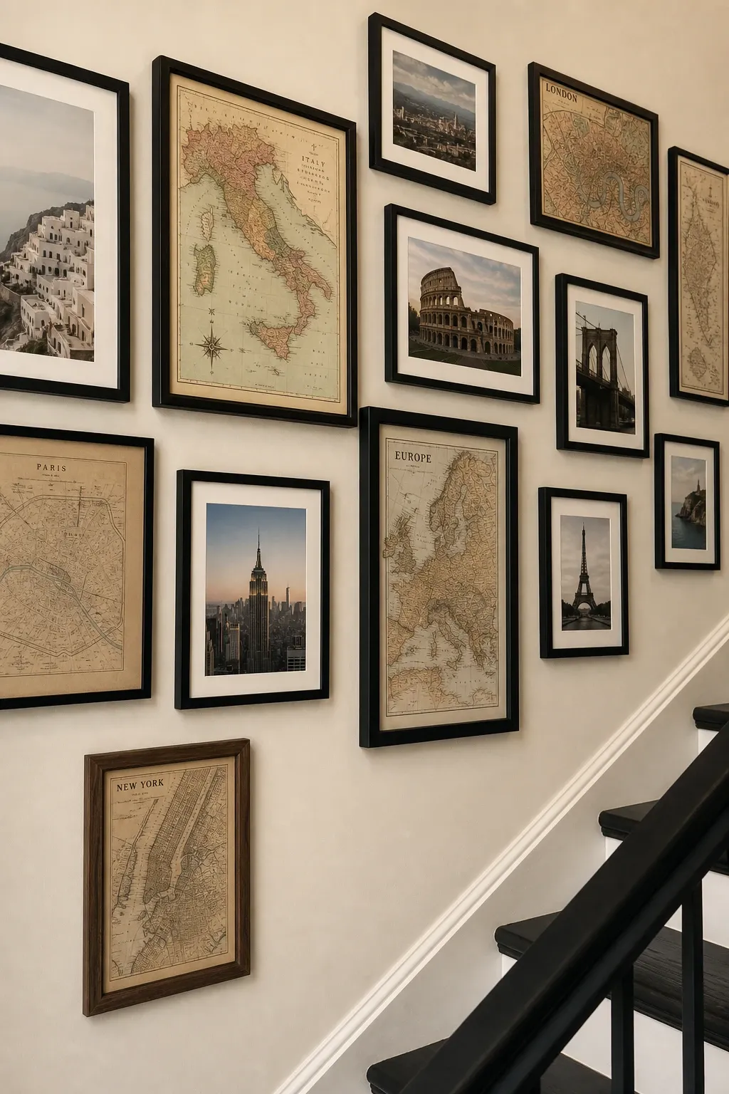 iron or metal wall art in a stairs