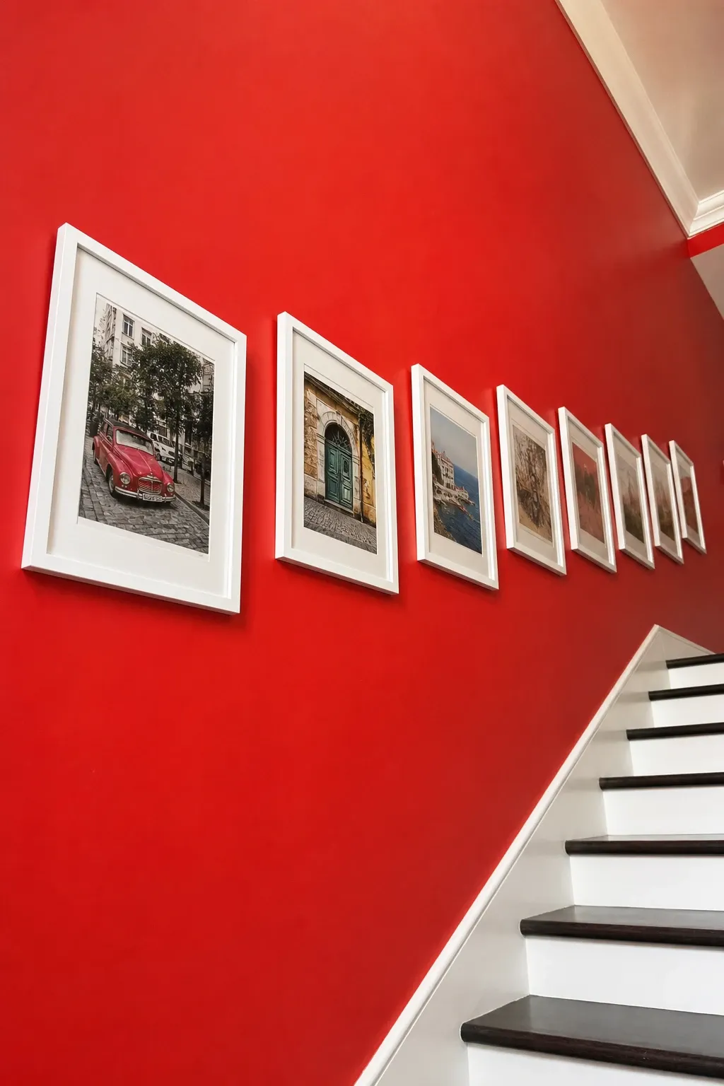 ledge shelf for rotating art in a stairs