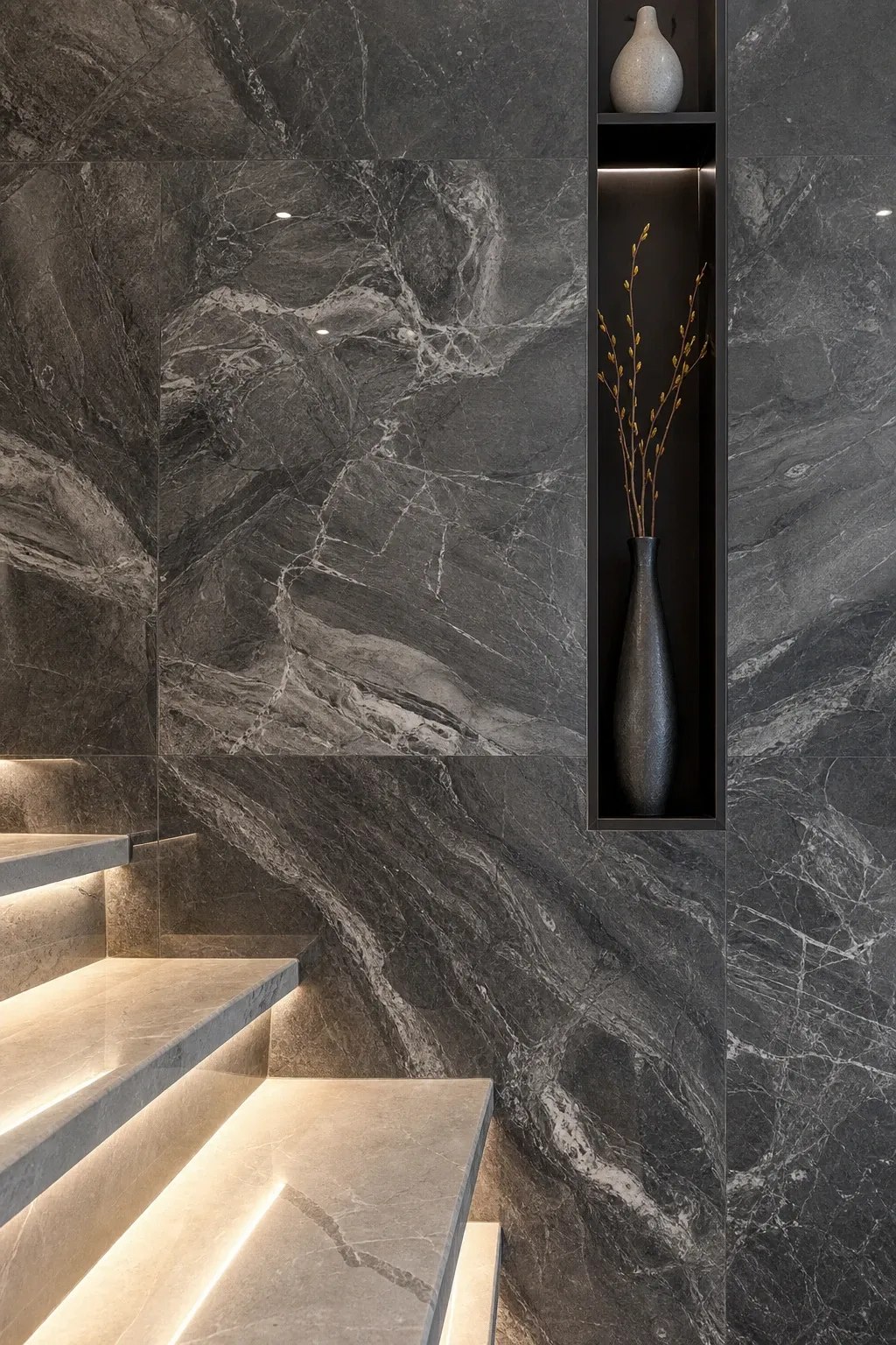 plate wall display in a stairs