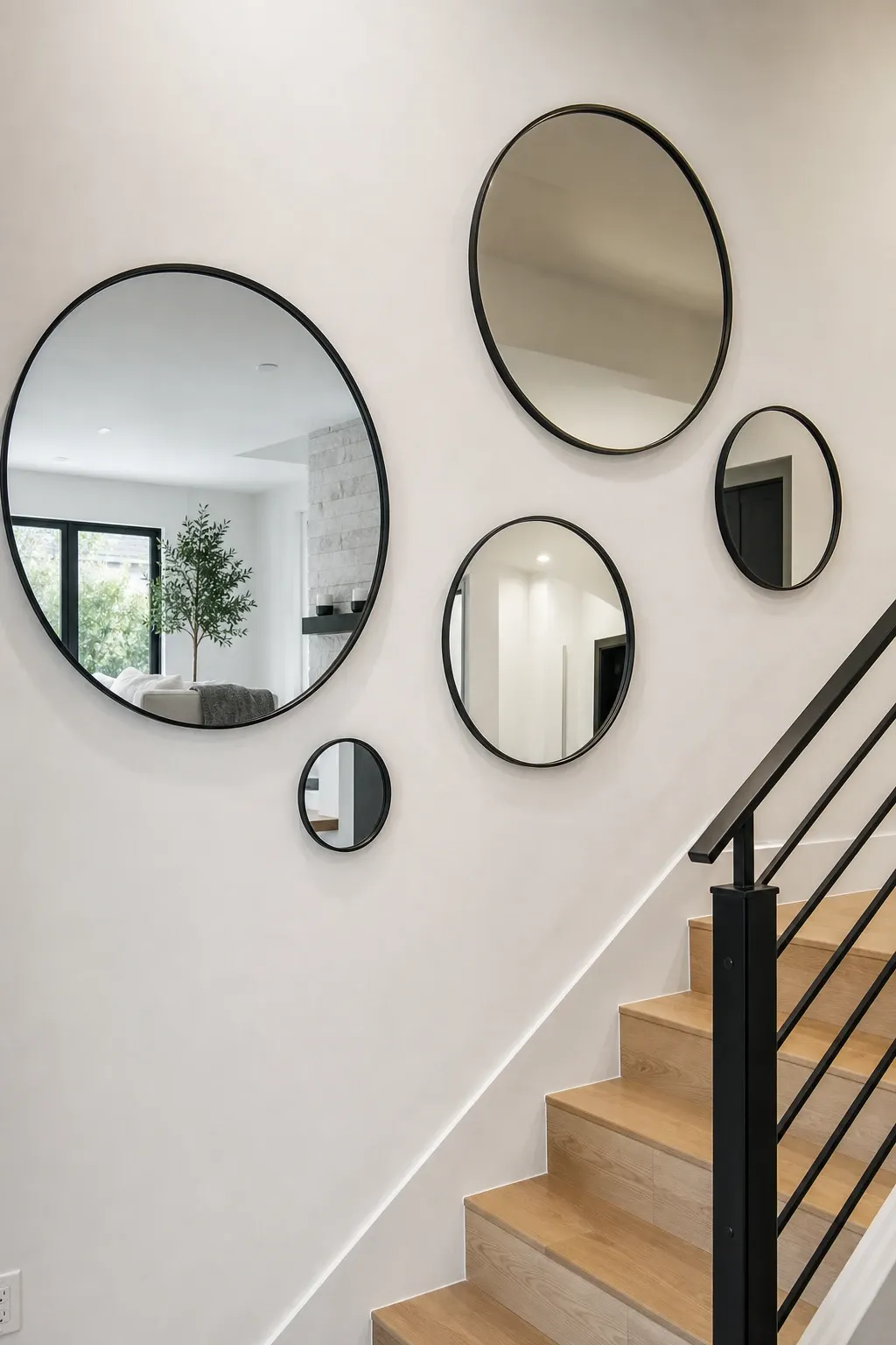 sconce lighting along the wall in a stairs
