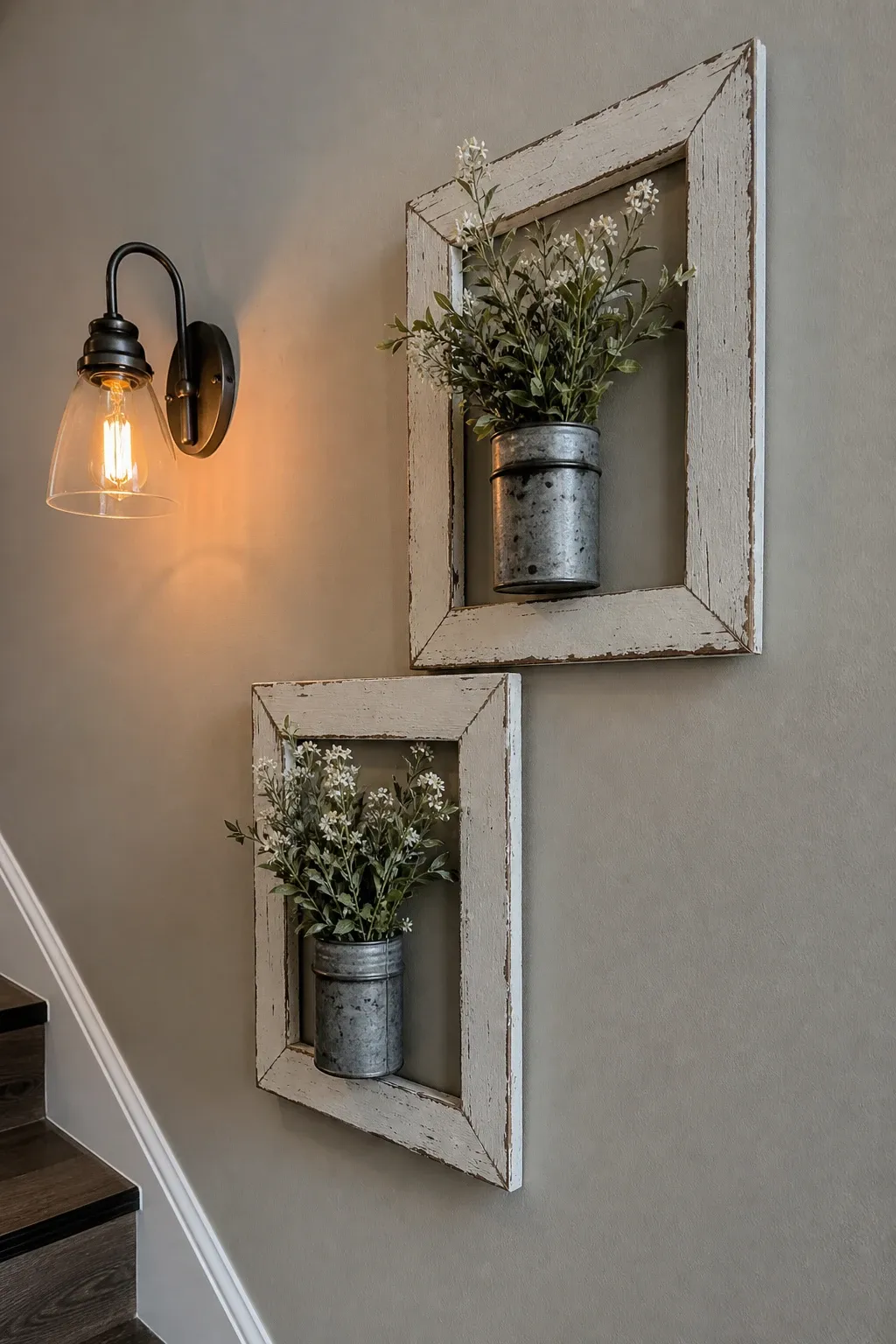 wallpaper accent wall in a stairs