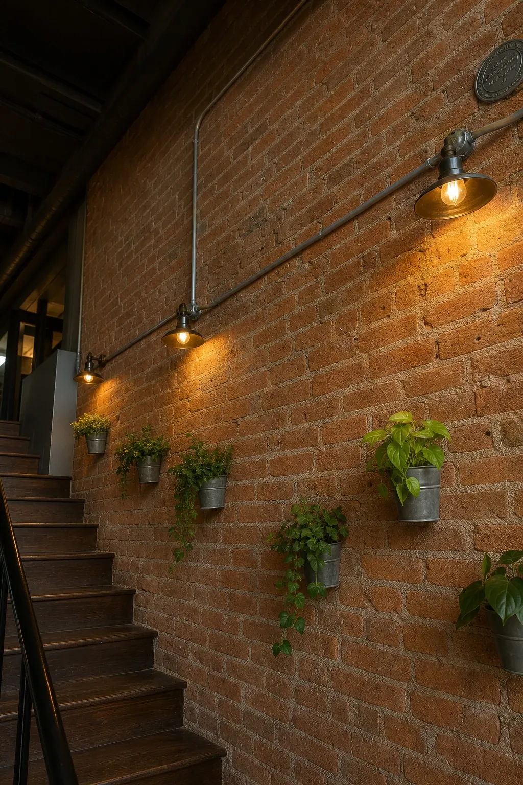 woven baskets and textile art in a stairs