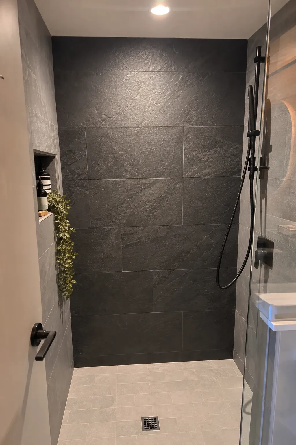 deep charcoal and slate accents