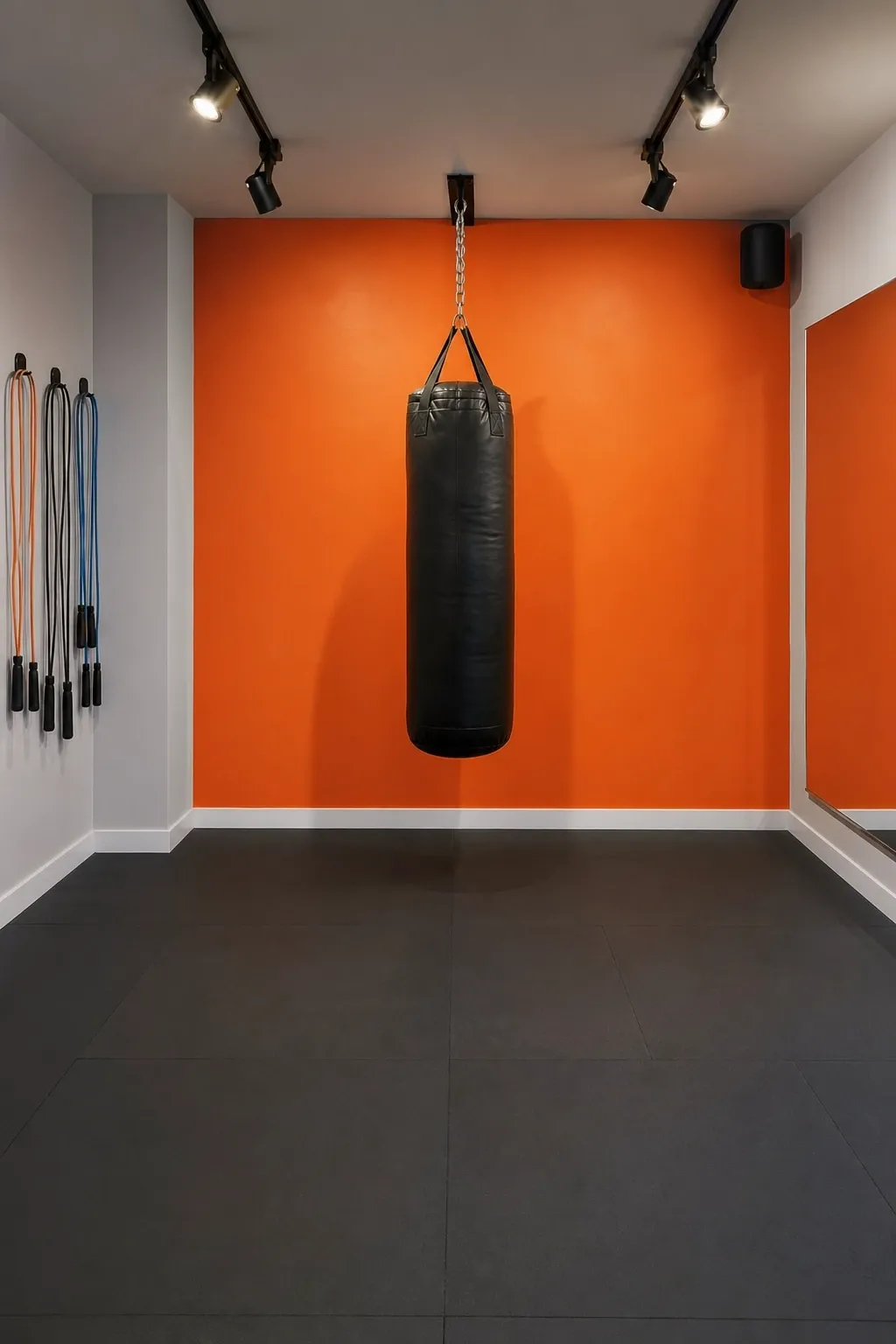 boxing and cardio studio in a basement