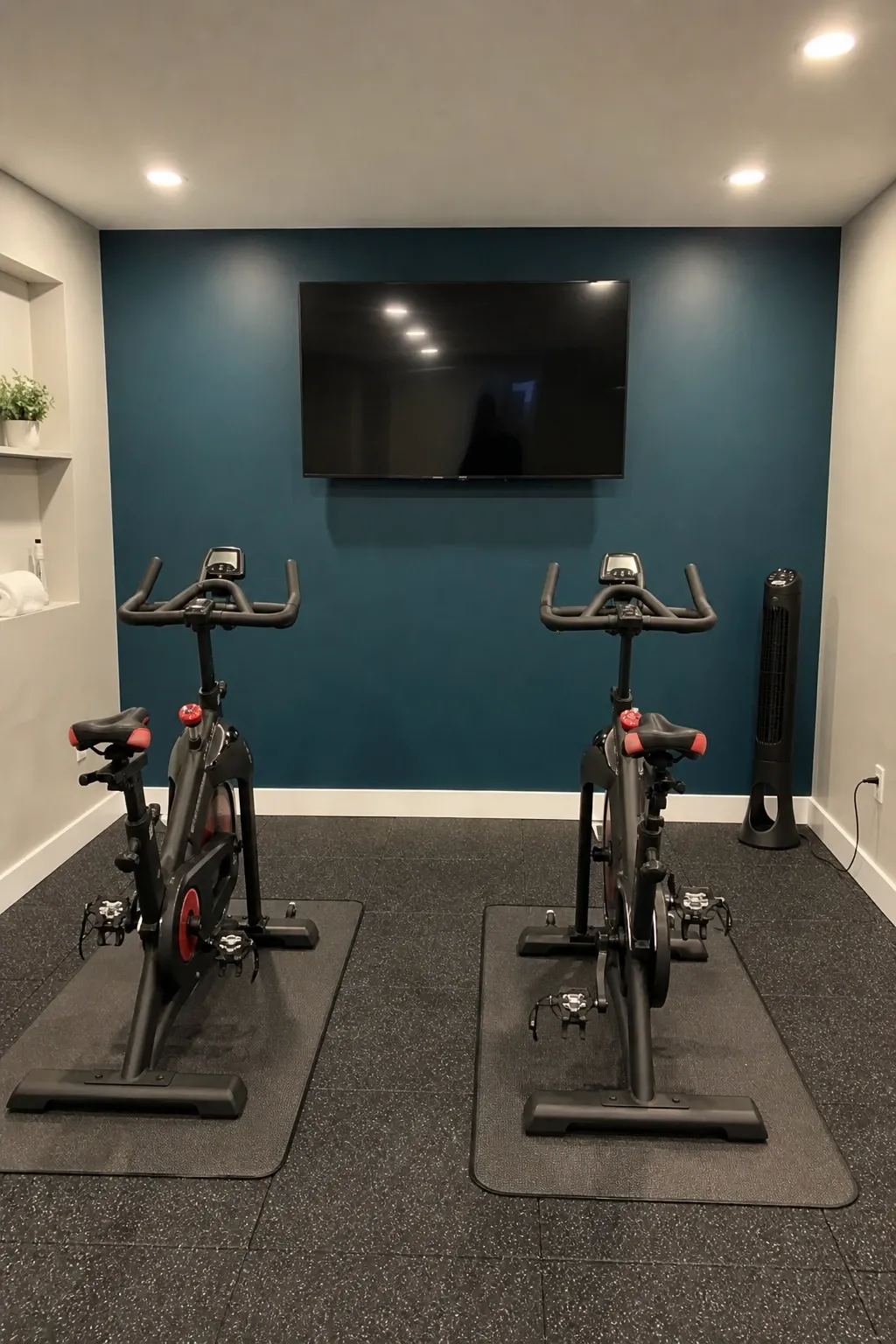 cycling and cardio hub in a basement