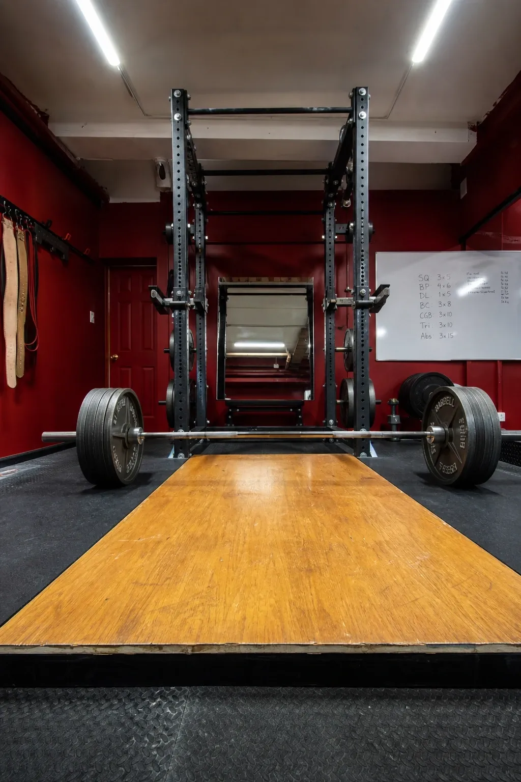 dedicated powerlifting cave in a basement