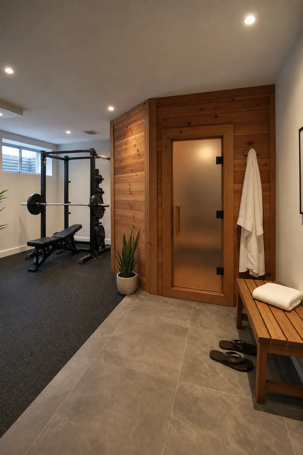 sauna corner add-on in a basement