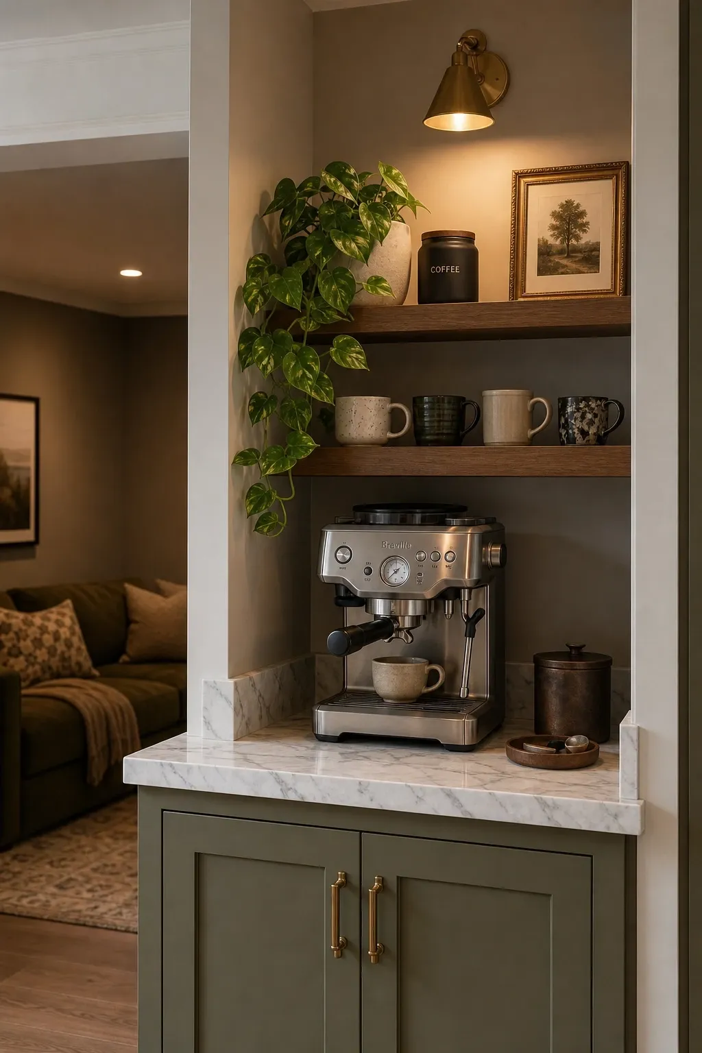 a coffee and breakfast bar corner in a kitchen