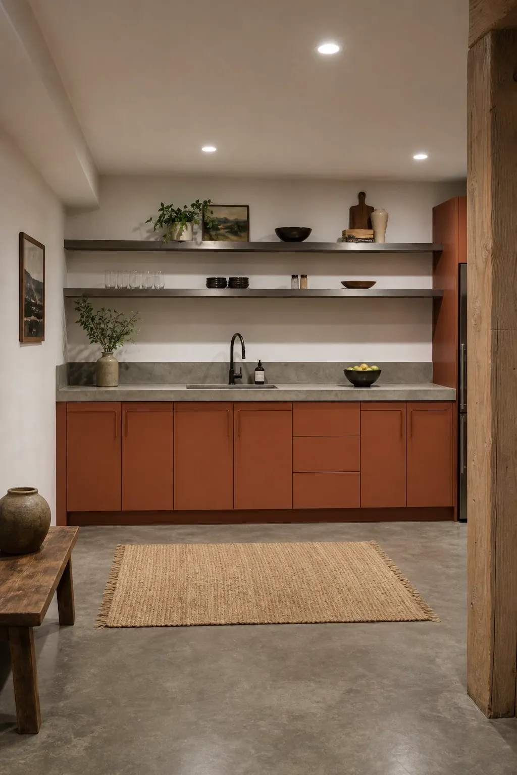 concrete and color: a modern mix in a kitchen