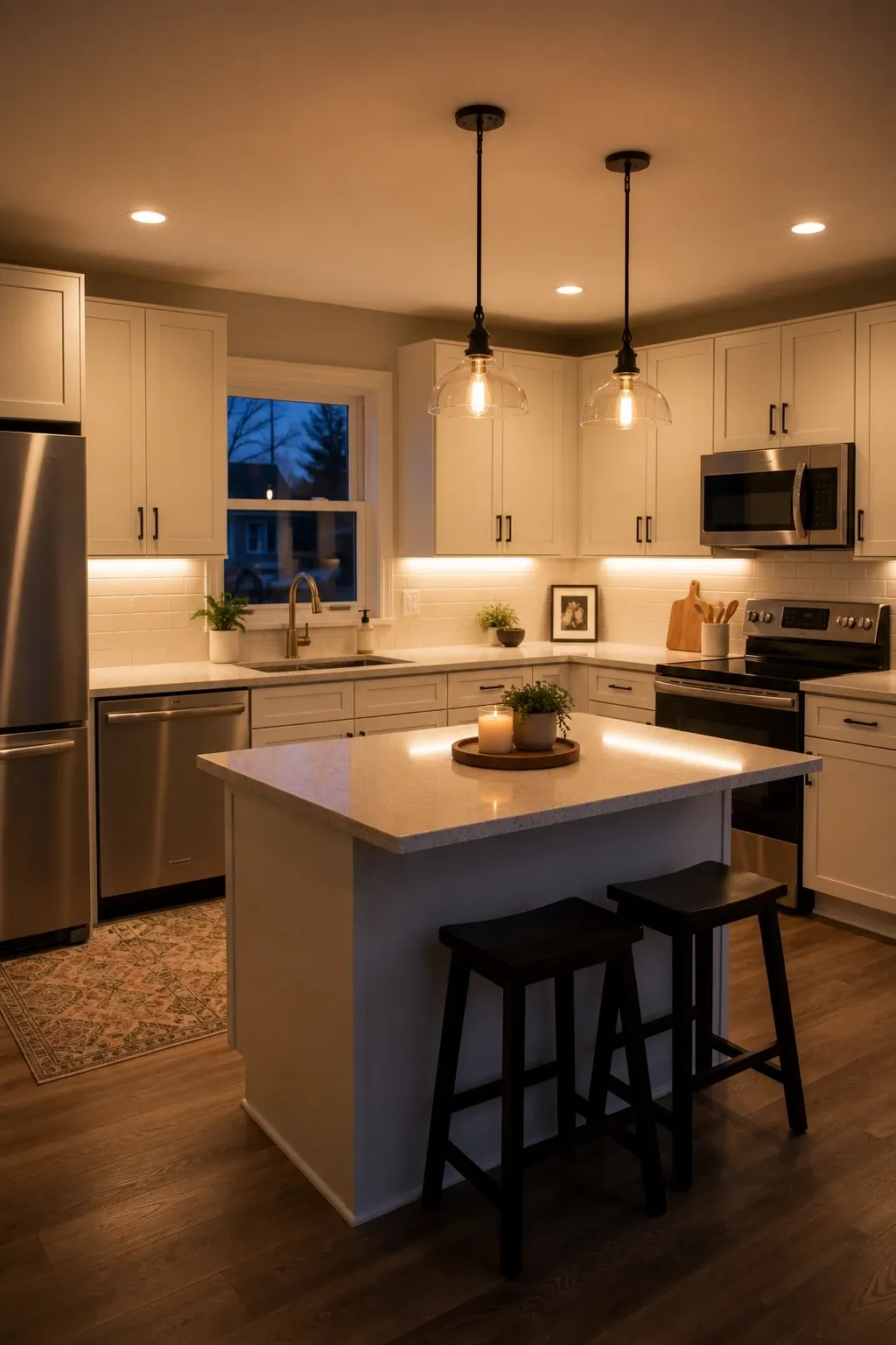 layered lighting that does real work in a kitchen