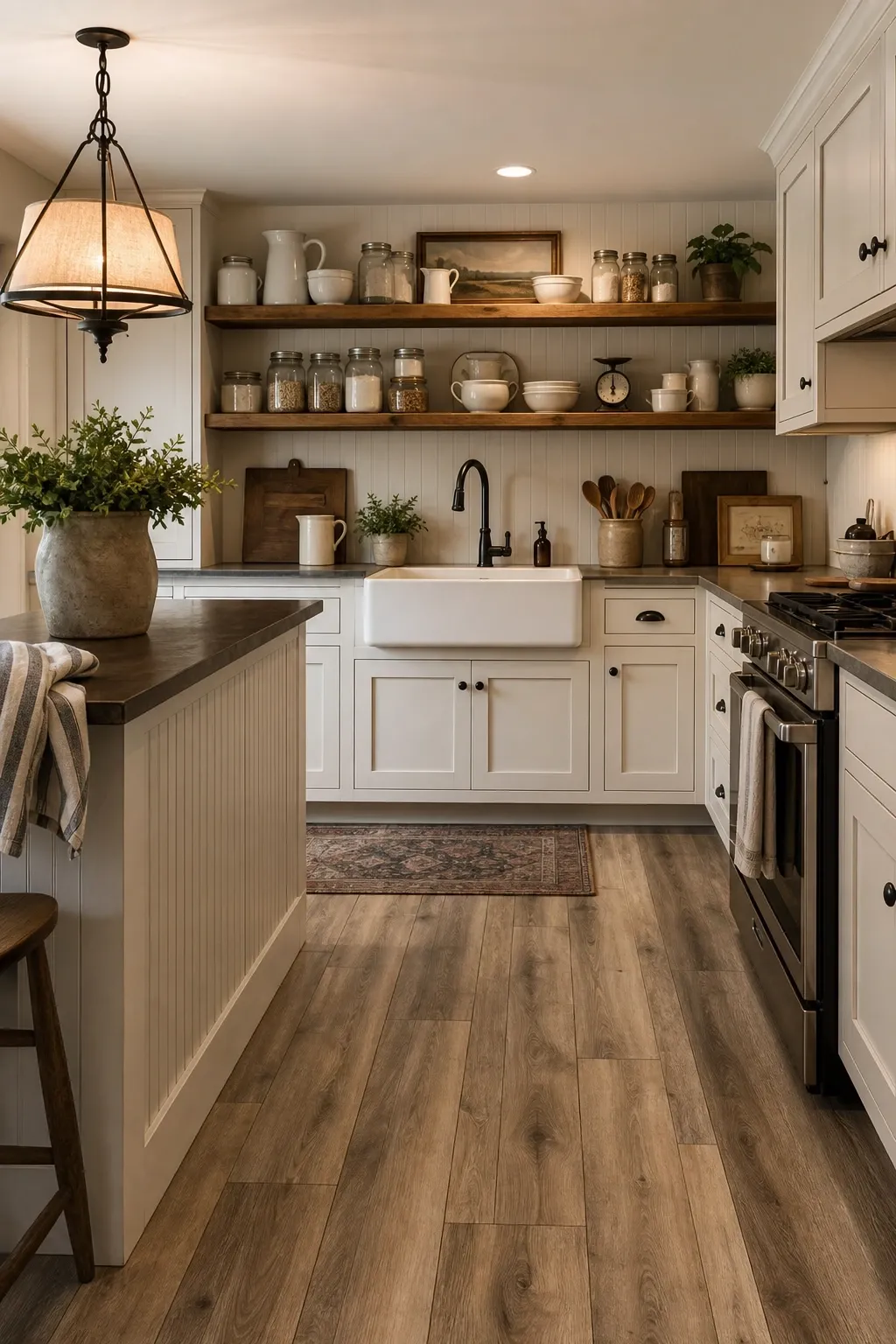 modern farmhouse below grade in a kitchen