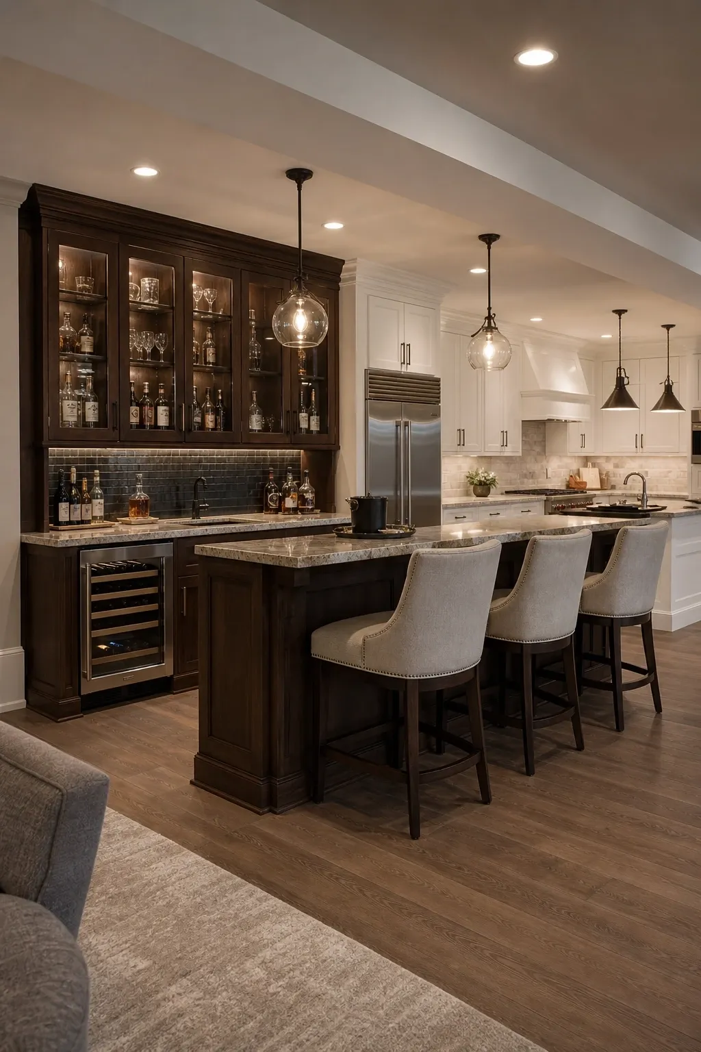 the basement bar and kitchen combo