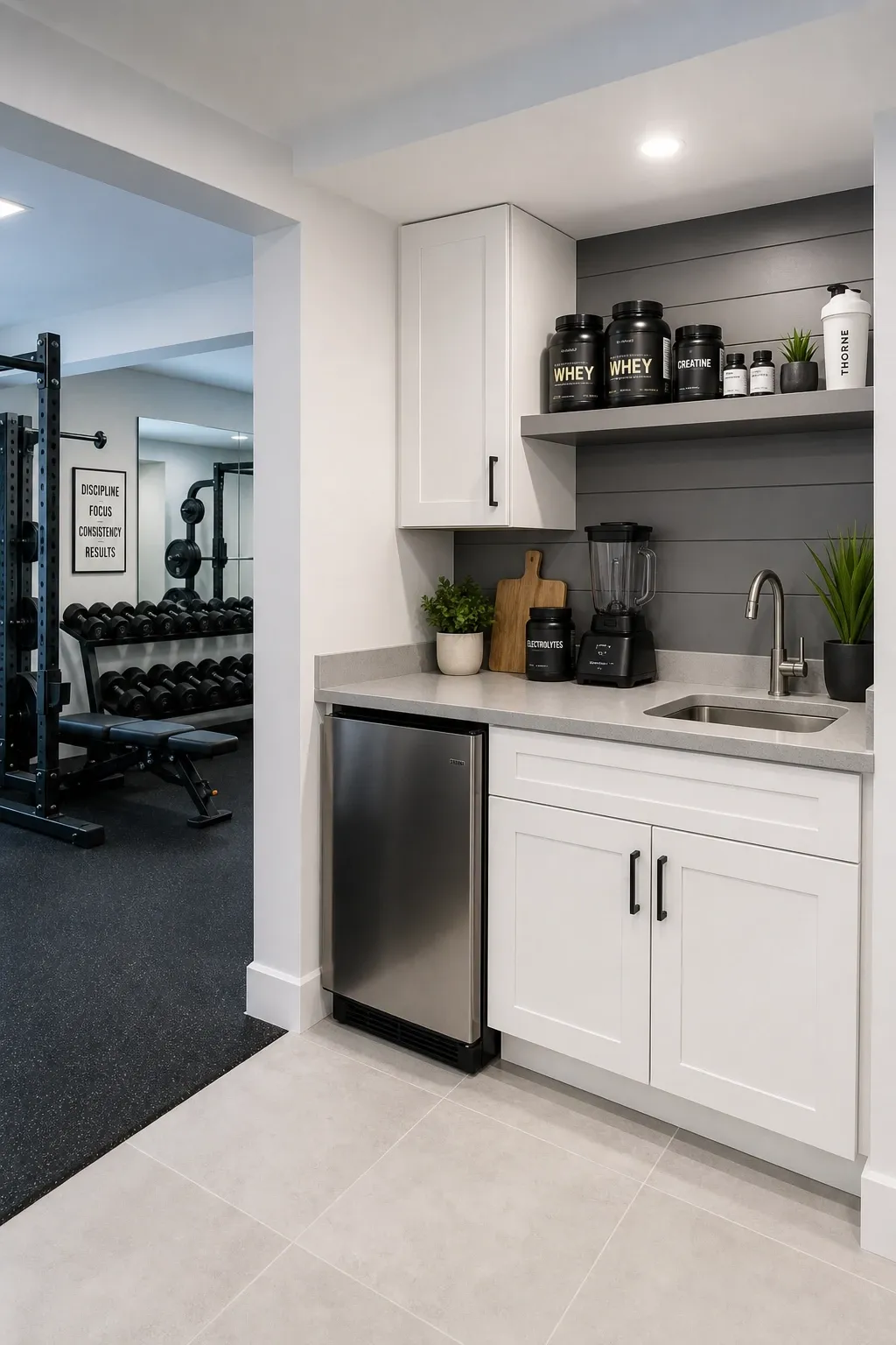 the fitness and wellness basement kitchen