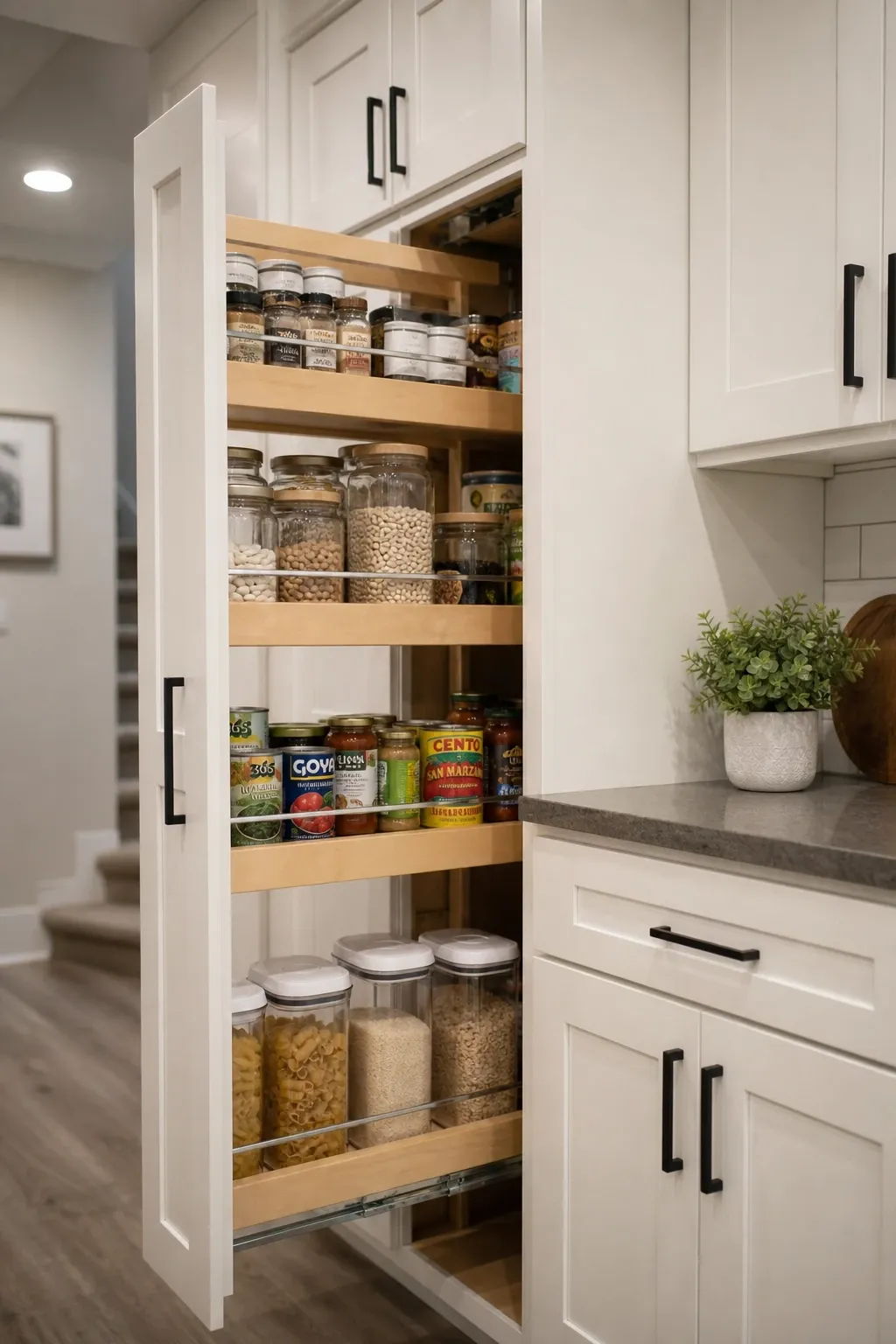 the pull-out pantry wall in a kitchen