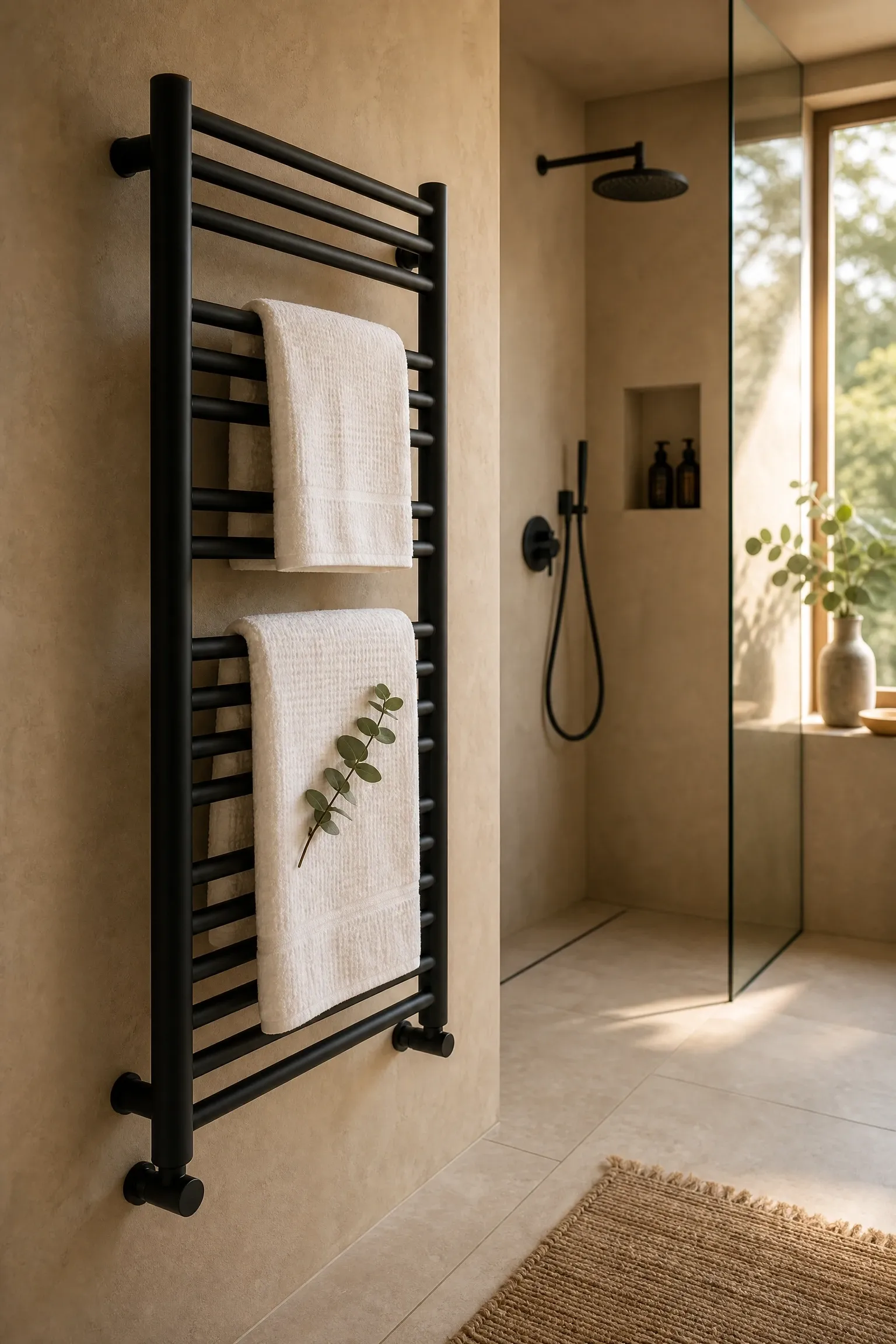 add a towel warmer or heated rail in a bathroom
