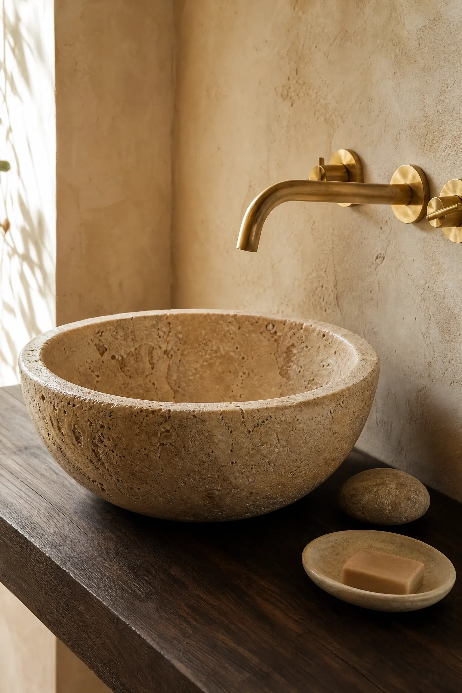 bring in a stone or concrete sink in a bathroom