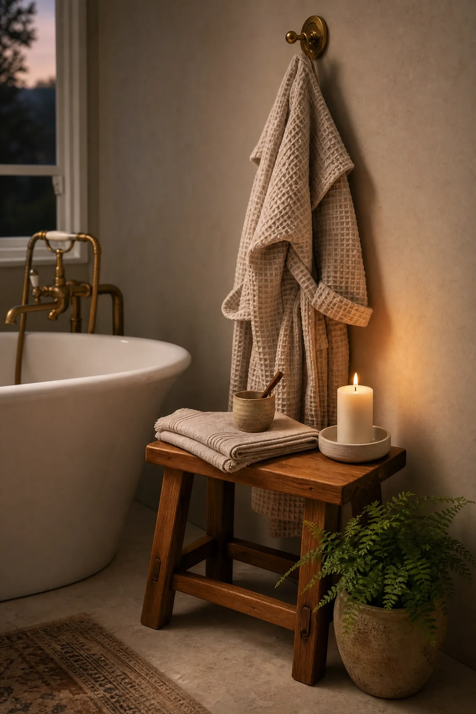 create a dedicated bathing ritual corner in a bathroom