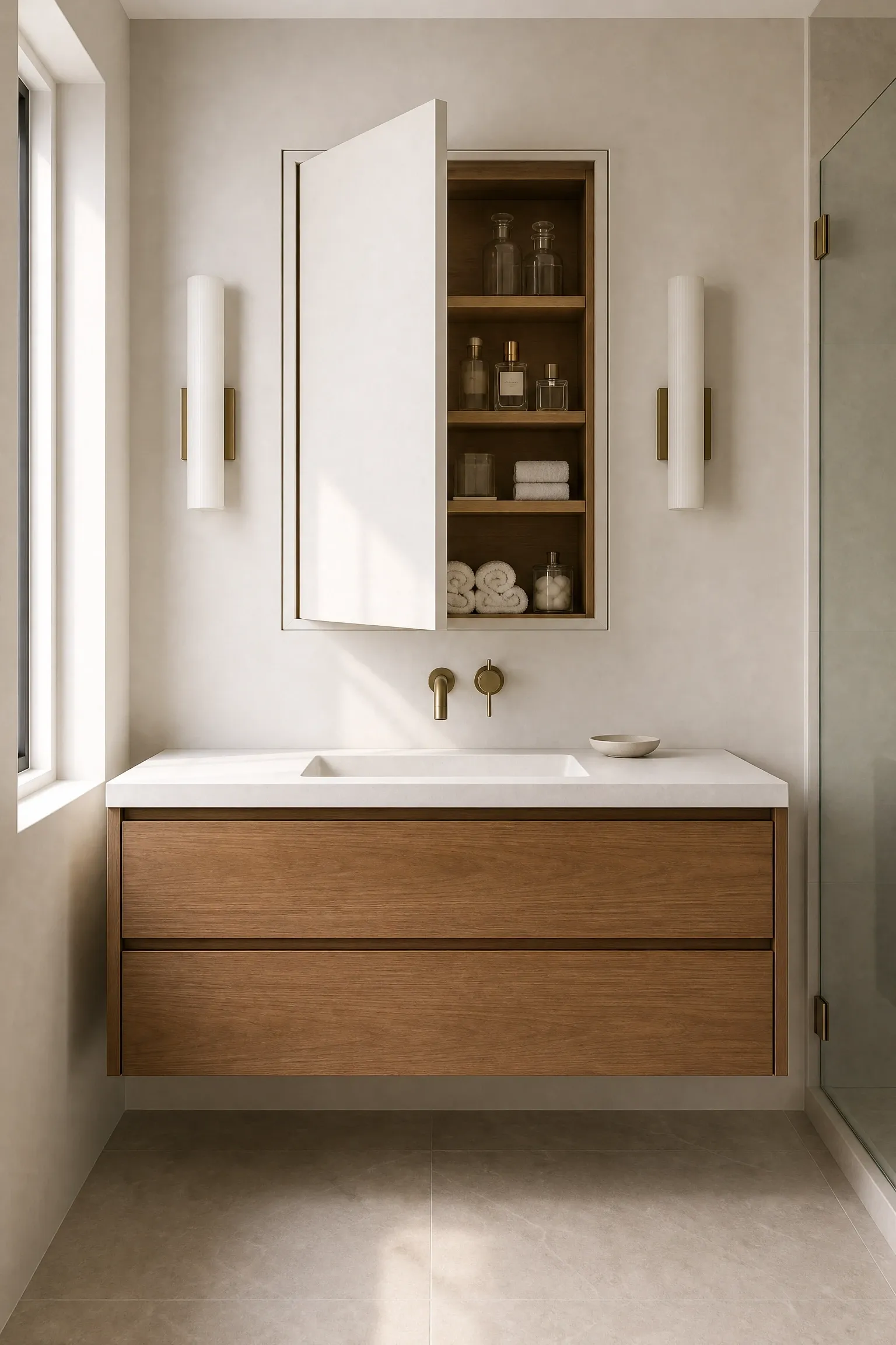 declutter with smart, hidden storage in a bathroom