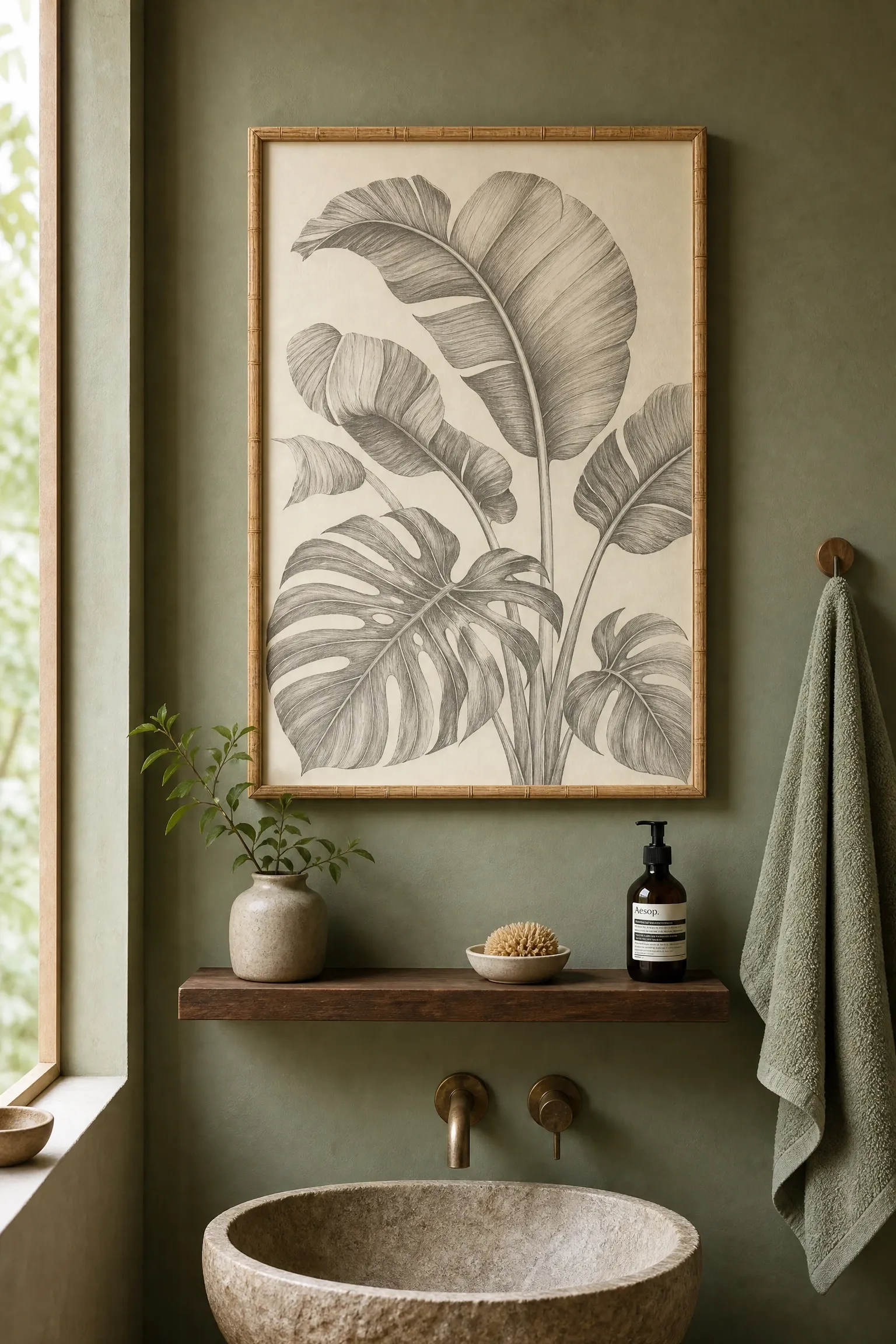 hang artwork that makes you breathe slower in a bathroom
