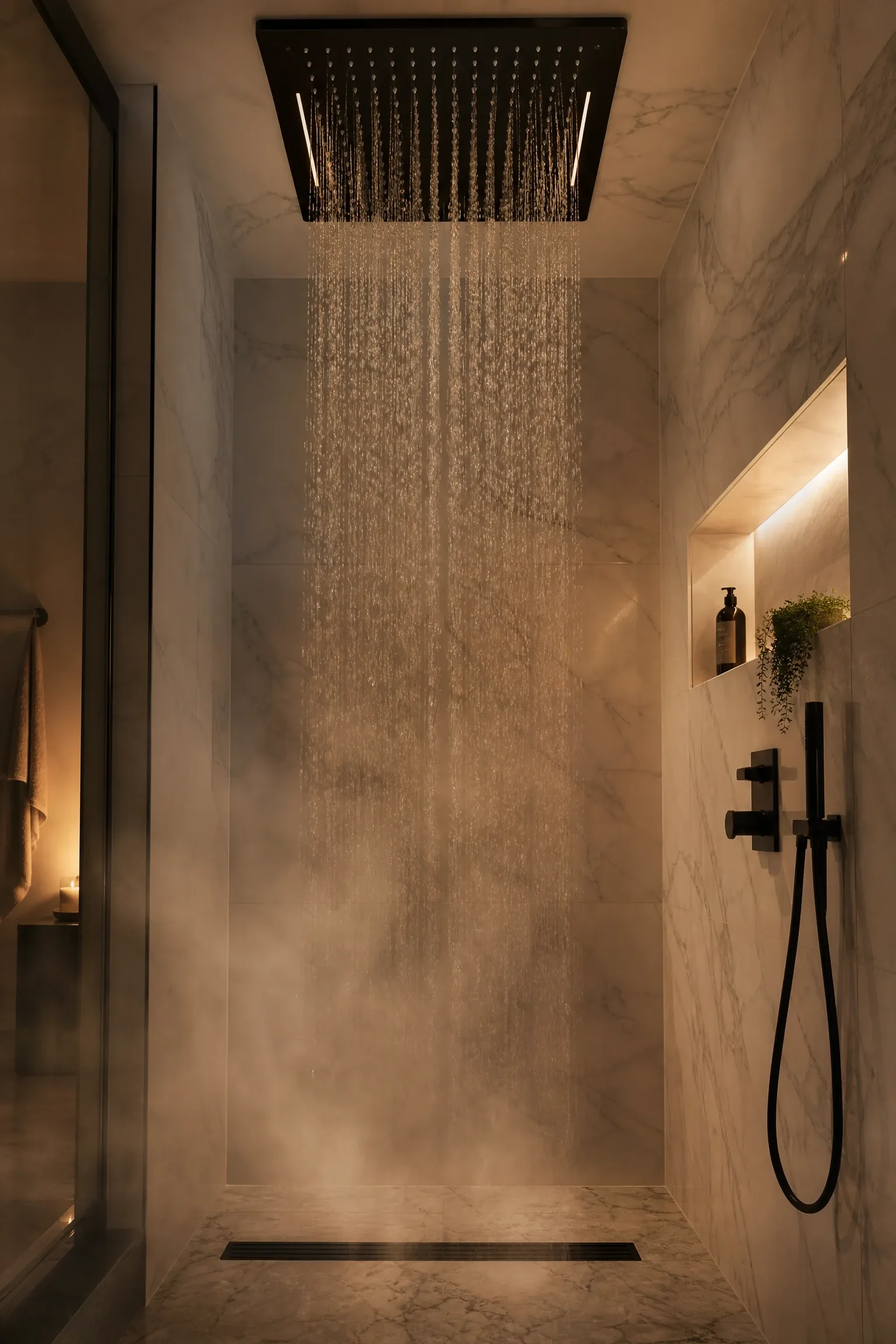 install a rainfall showerhead in a bathroom