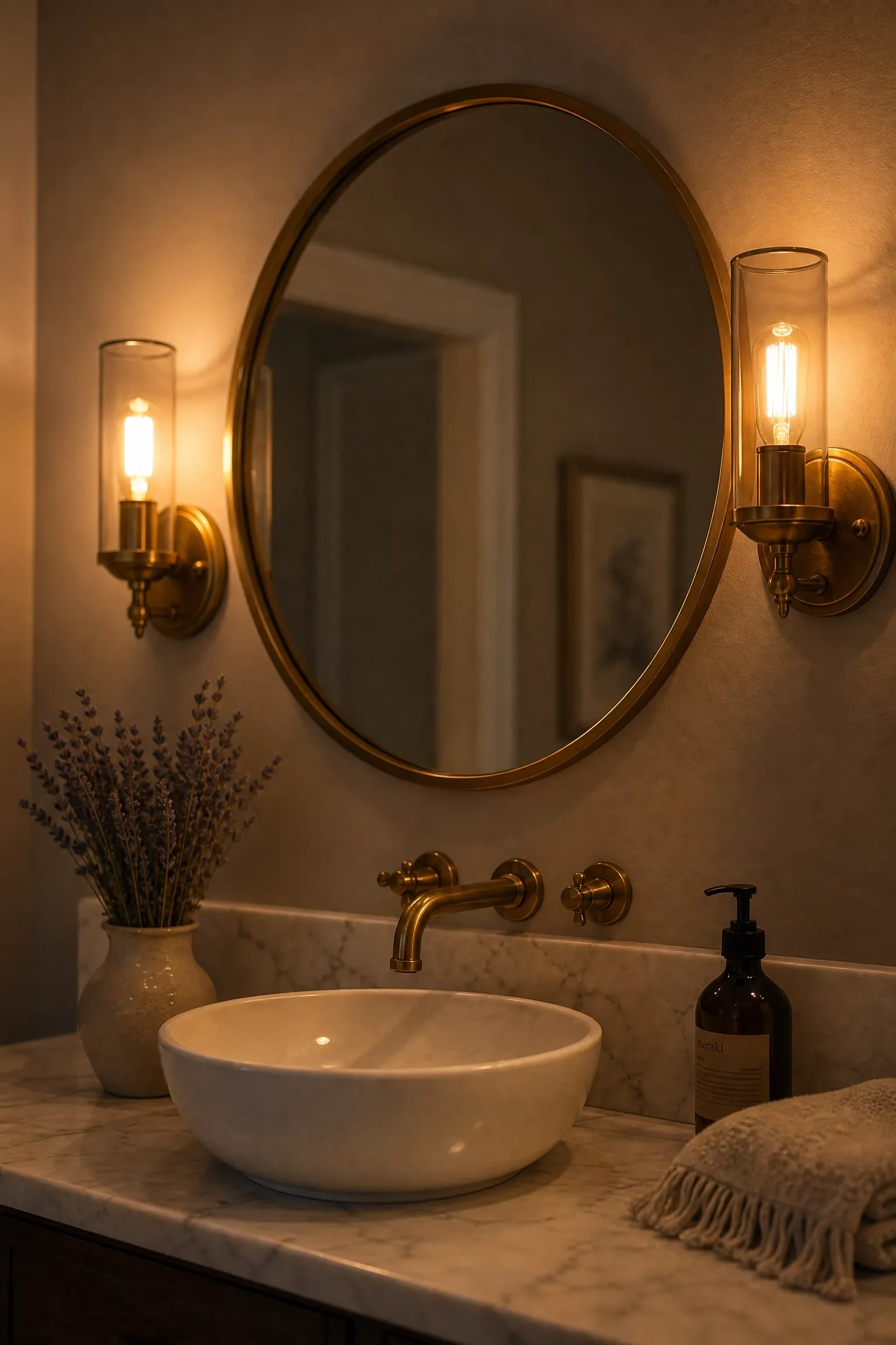 switch to warm dimmer lighting in a bathroom