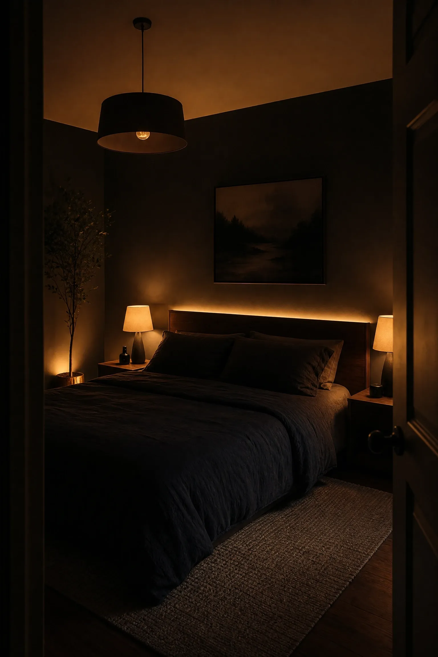 smart lighting system with scene control for different moods in a bedroom