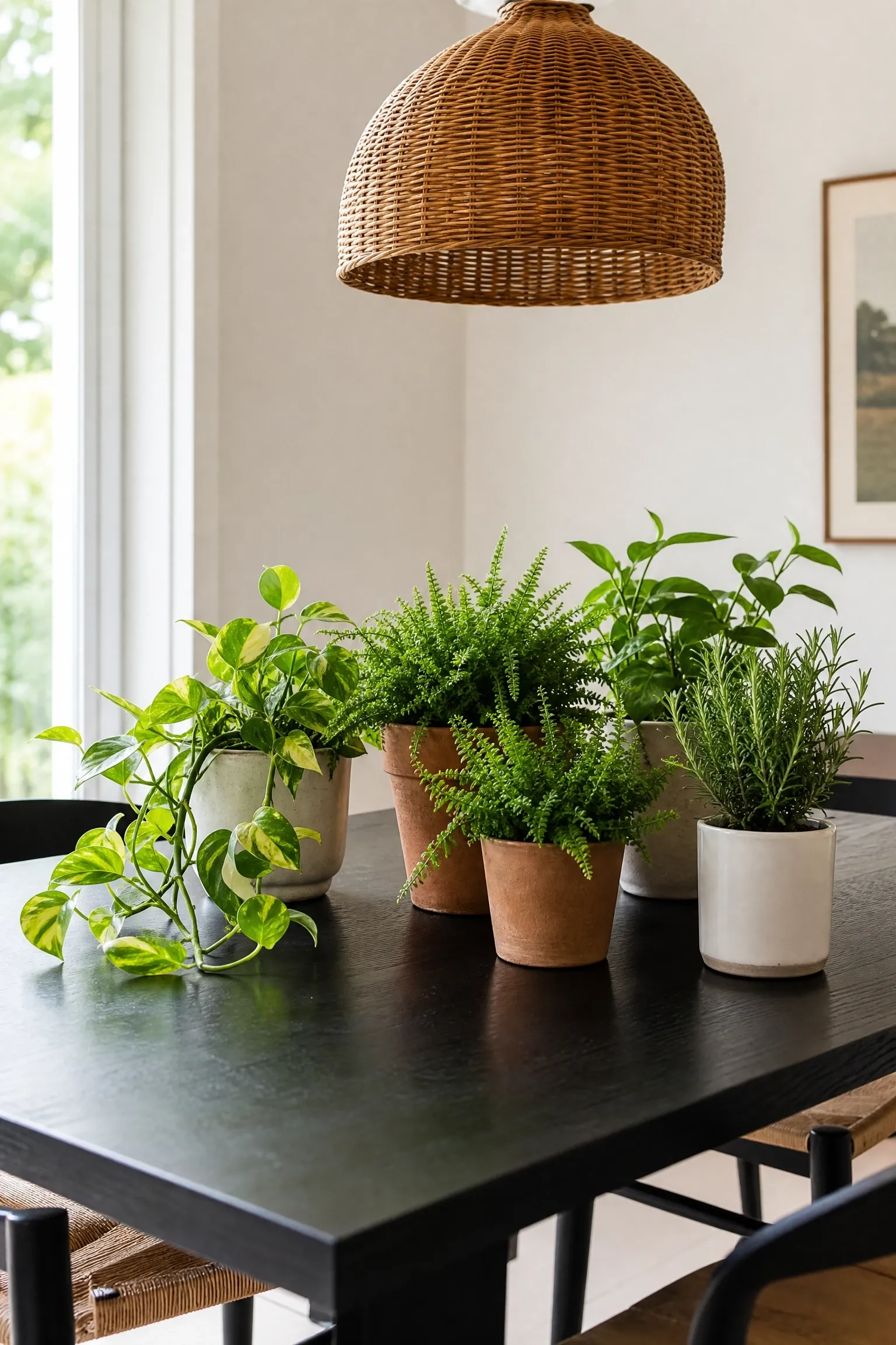 greenery-forward look with trailing plants and herbs