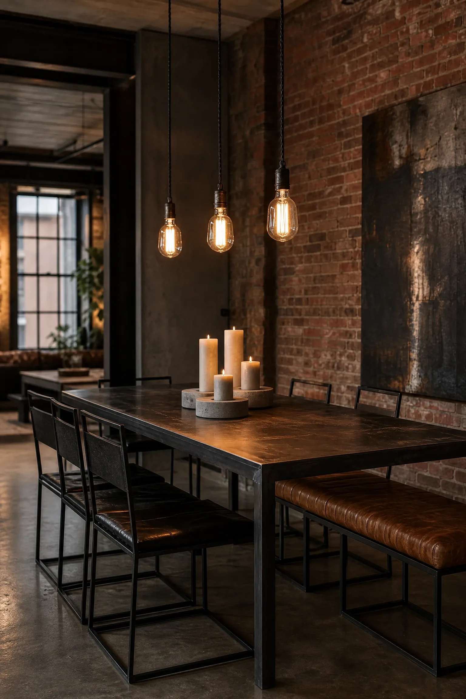 industrial look with exposed metal and edison bulbs