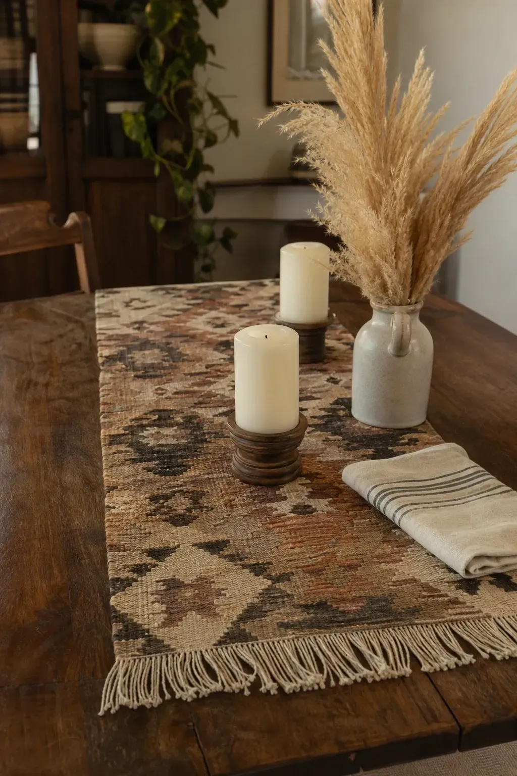 textile table runners as an everyday centerpiece in a dining room