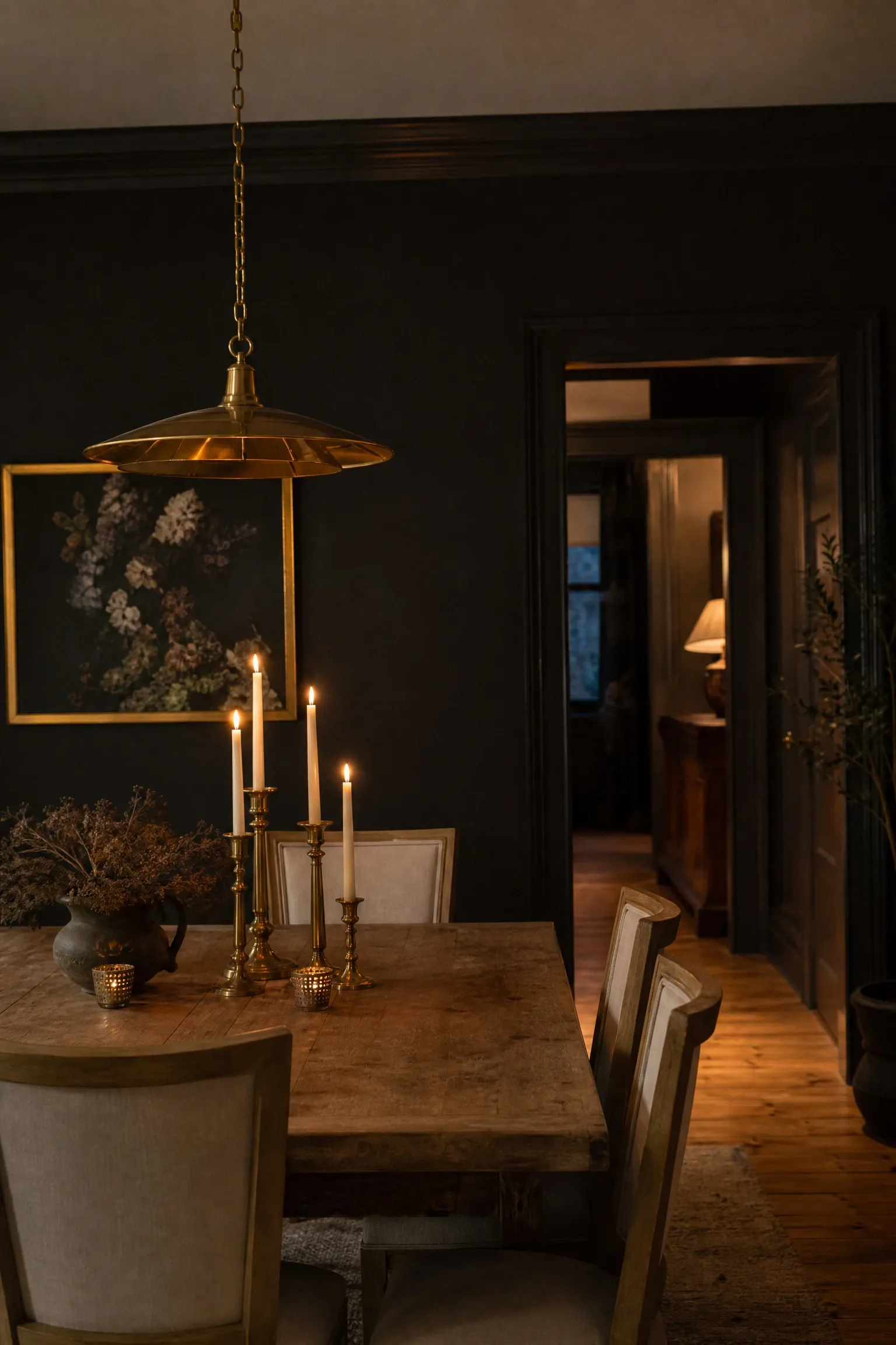 dramatic charcoal or near-black in a dining room