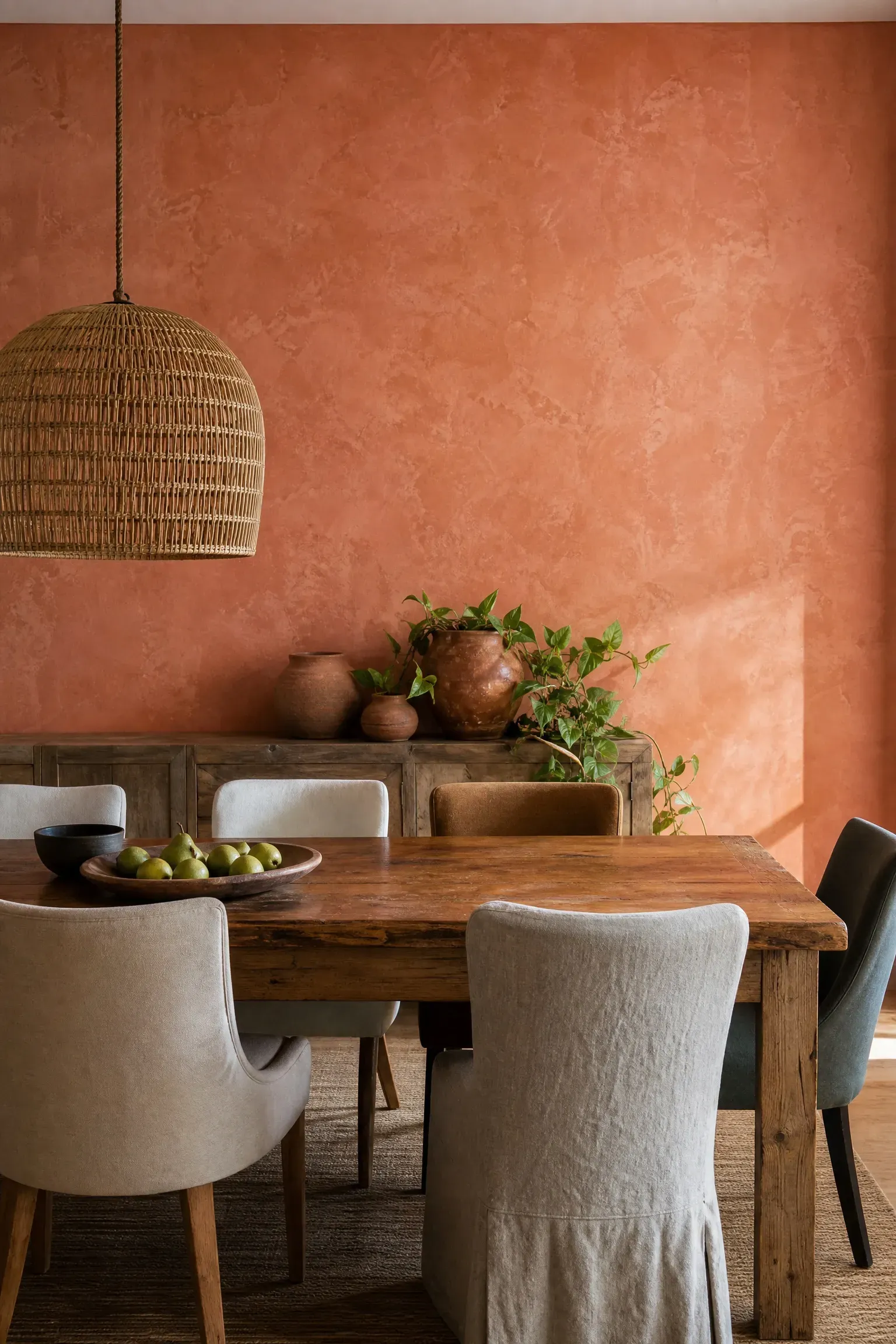 limewash paint finish in a dining room