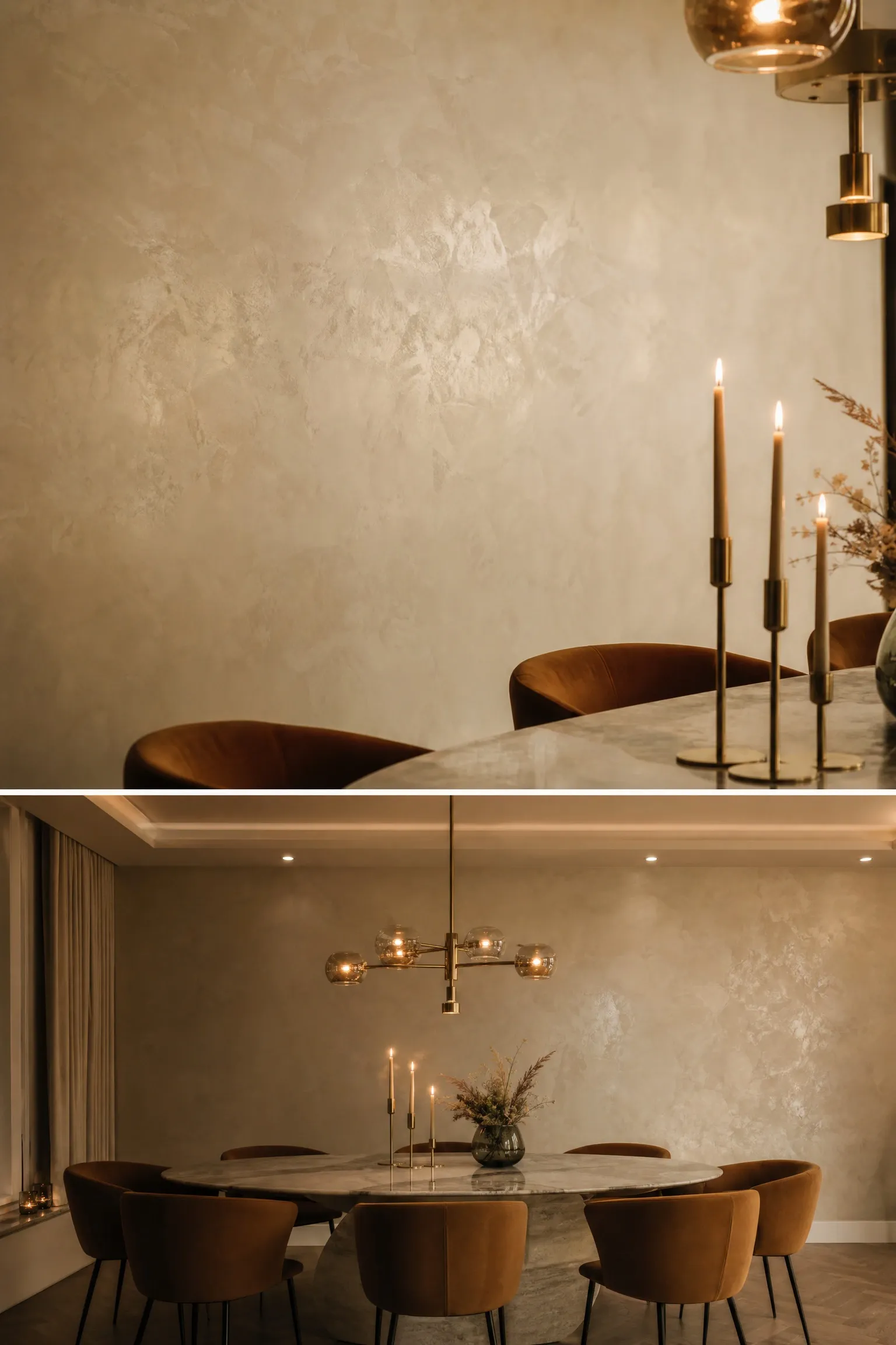 plaster relief wall in a dining room