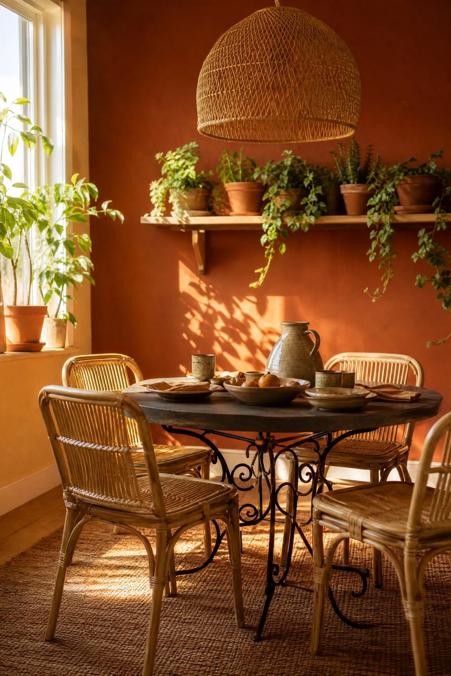 terracotta and earthy ochre in a dining room