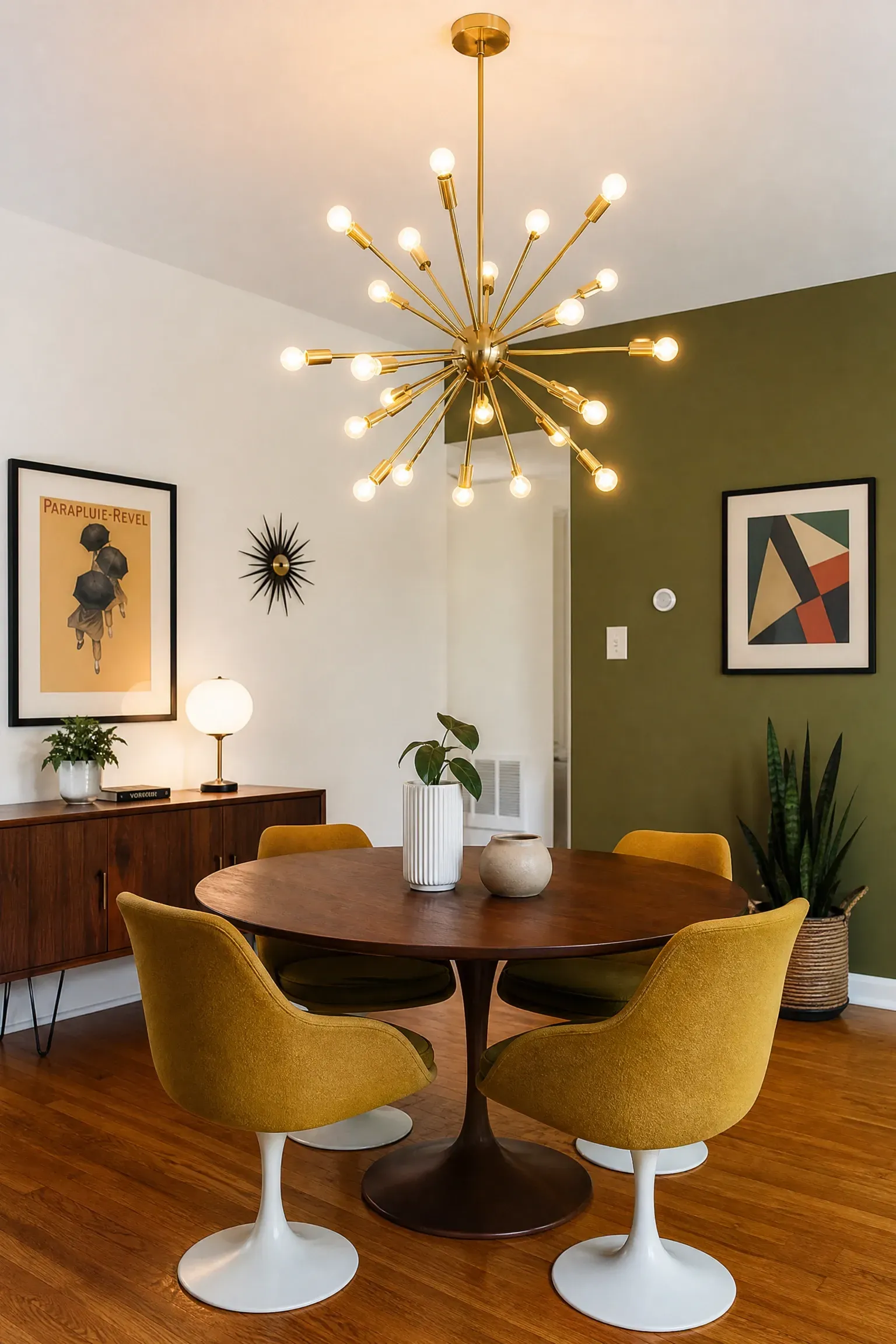 sputnik chandelier for a mid-century look in a dining room