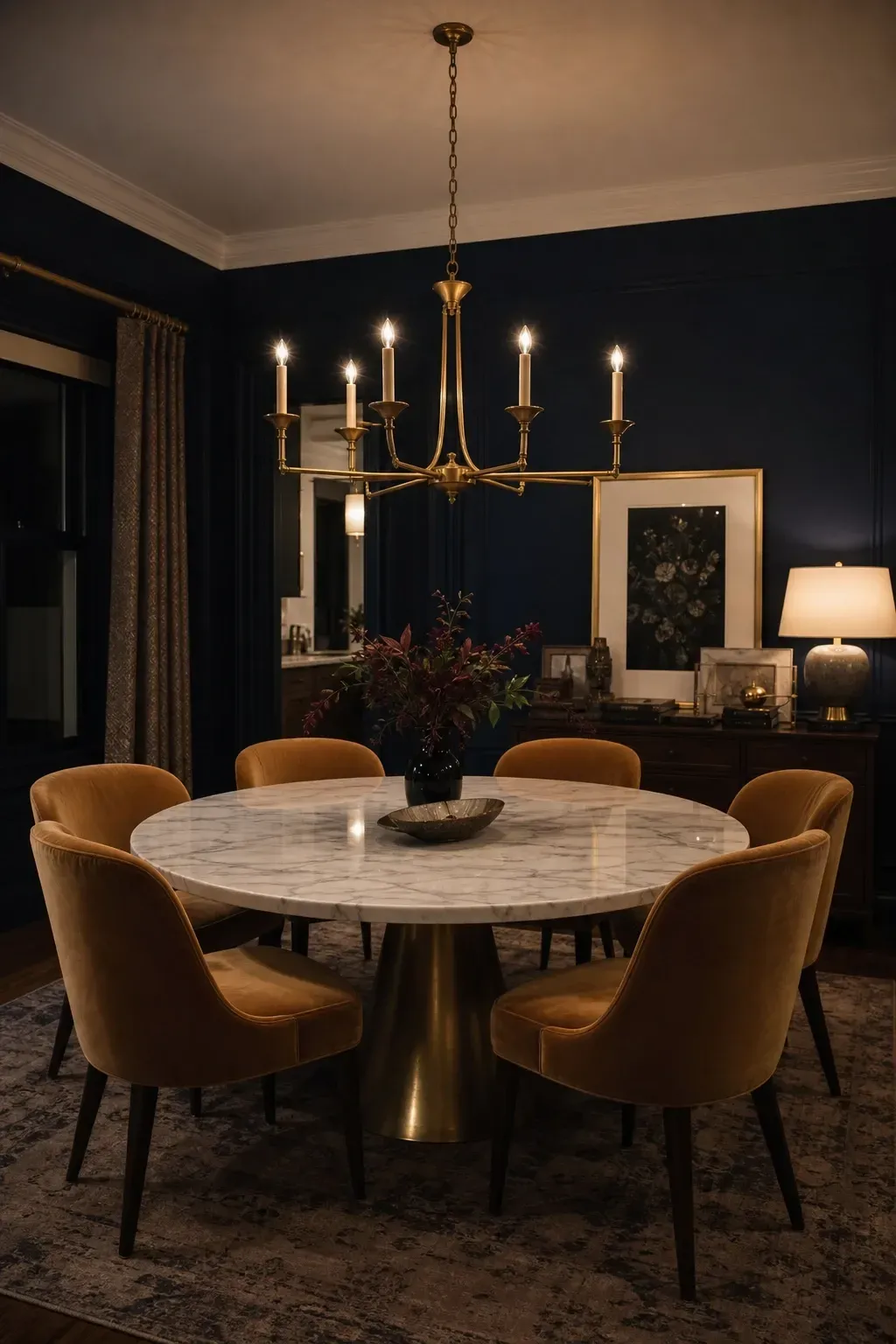 deep navy blue in a dining room