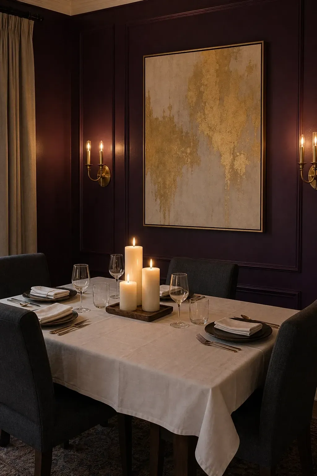 deep plum or aubergine in a dining room