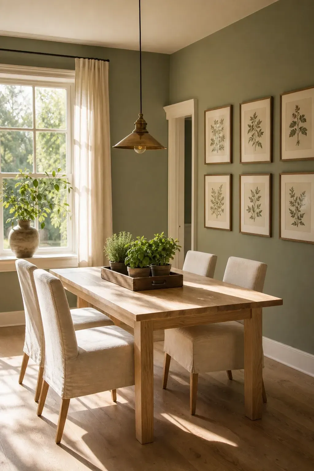 dusty sage green in a dining room