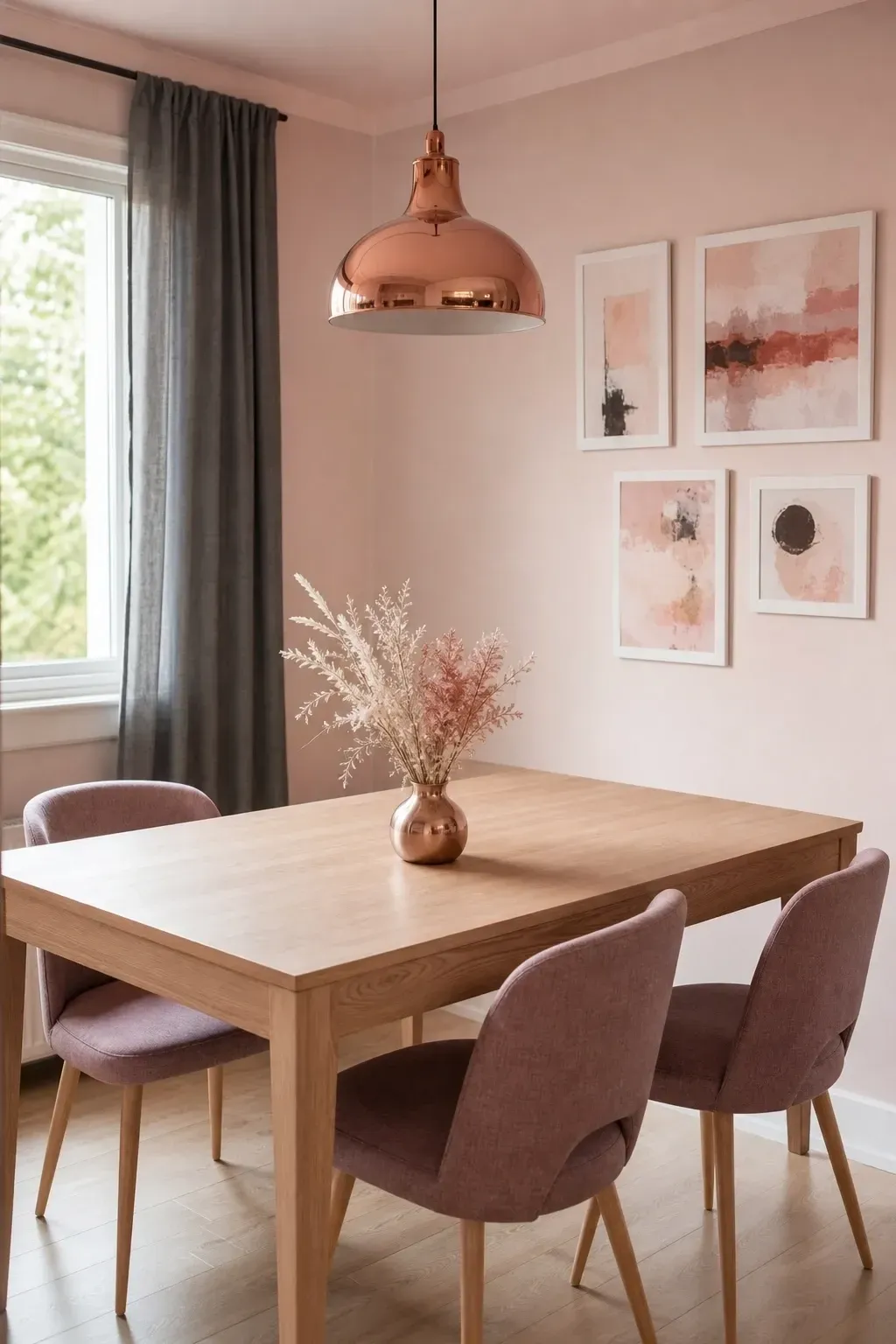 pale blush pink in a dining room
