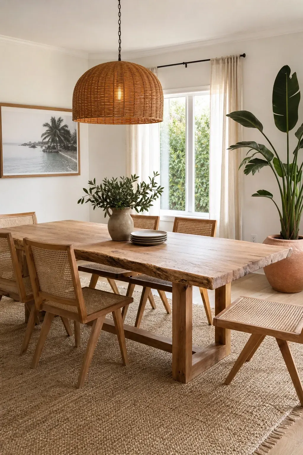 soft white with natural textures in a dining room