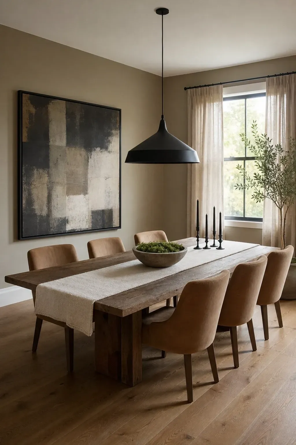 warm greige (gray-beige) in a dining room