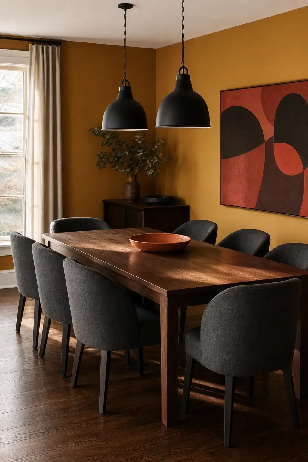warm mustard yellow in a dining room