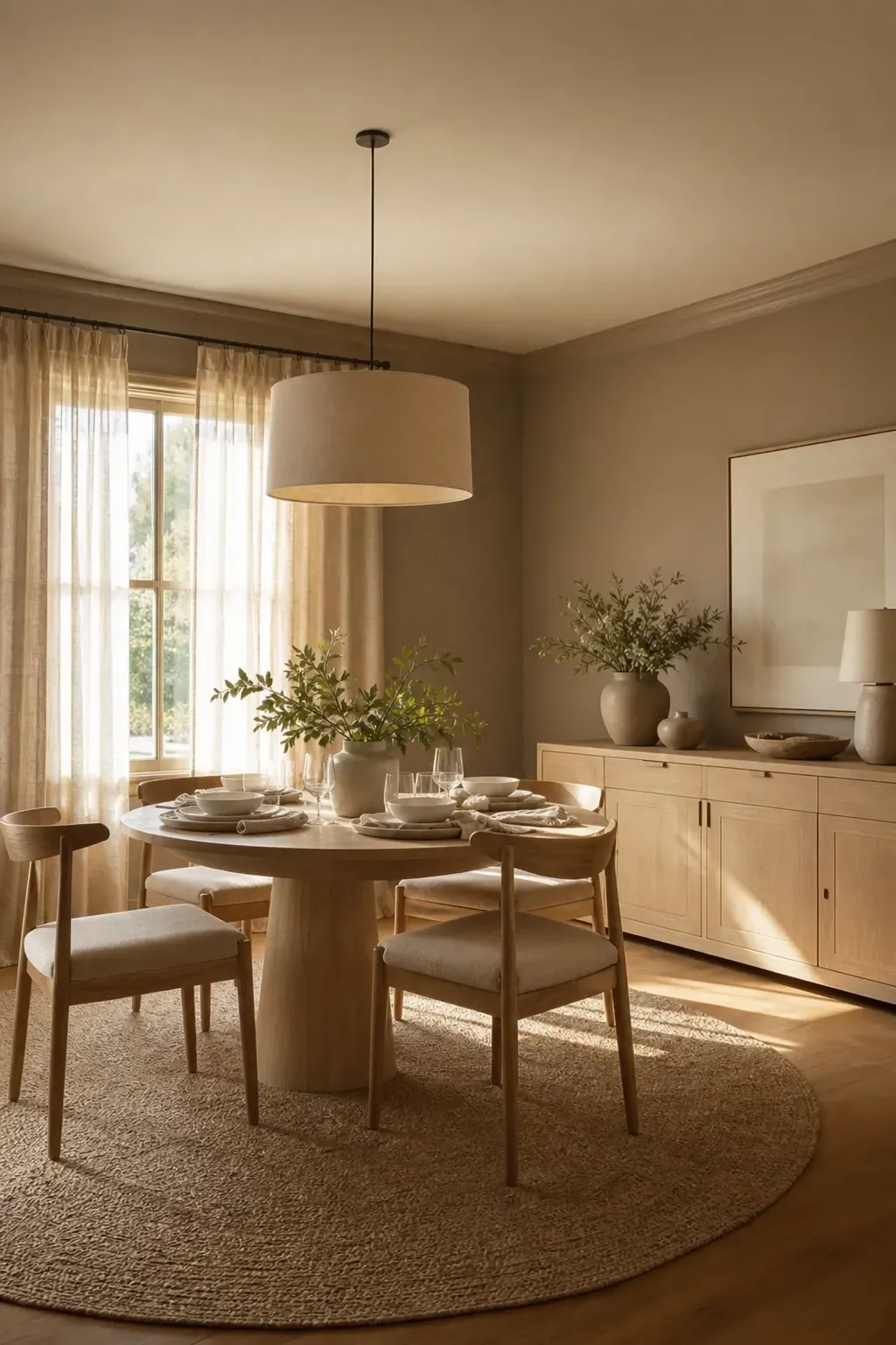 warm taupe with linen accents in a dining room