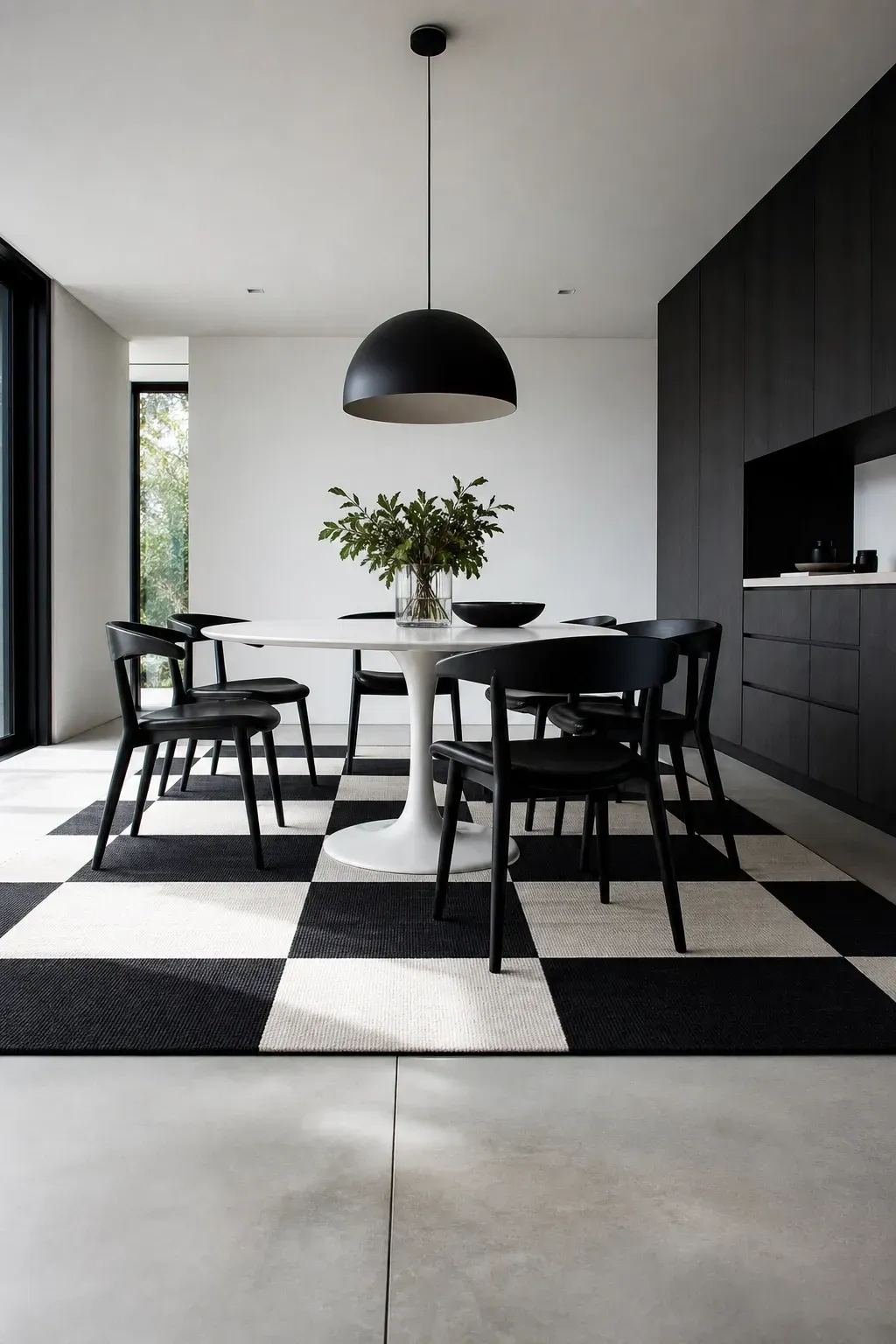 black and white geometric in a dining room