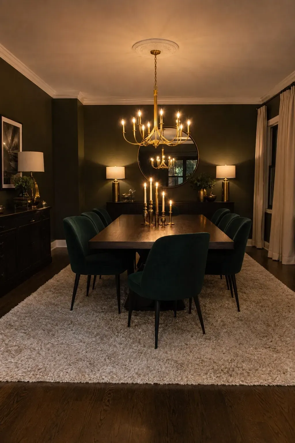 cream shag or high-pile for a luxe minimal look in a dining room