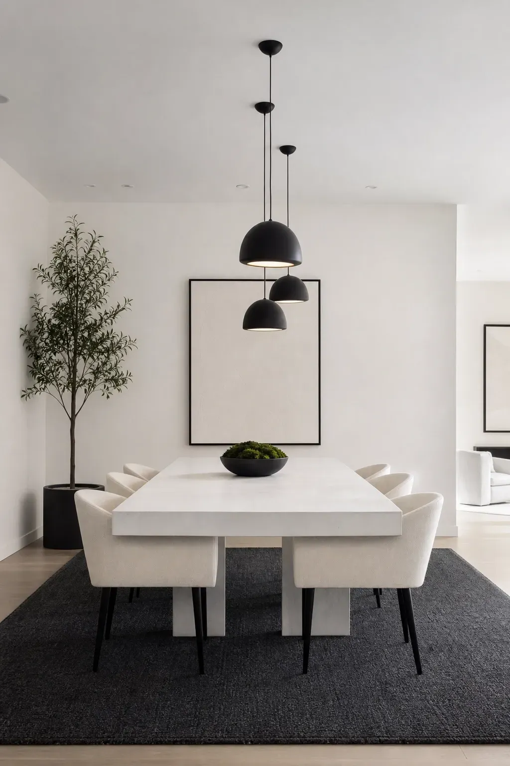 solid low-pile in deep charcoal in a dining room