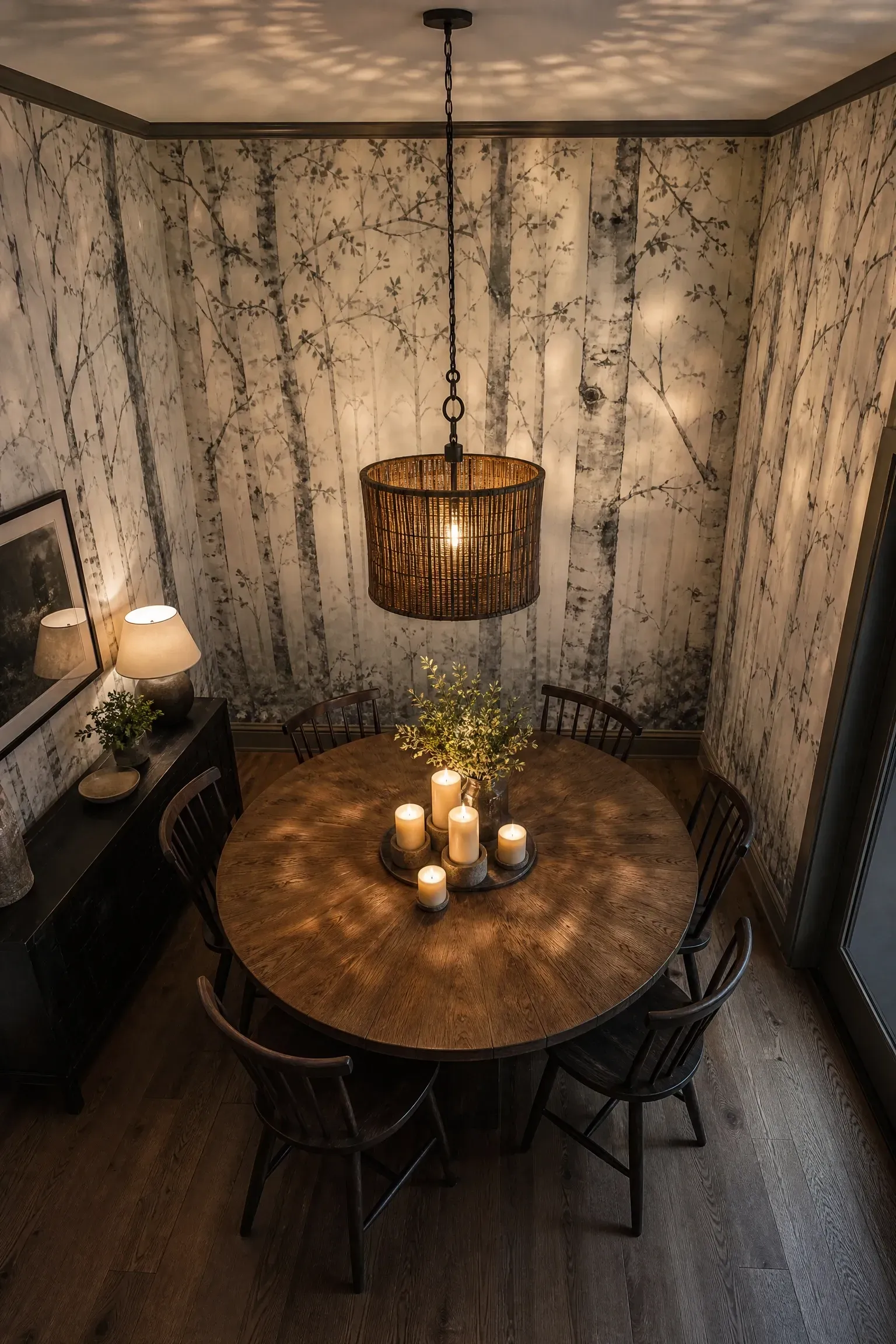 forest or tree mural wallpaper in a dining room