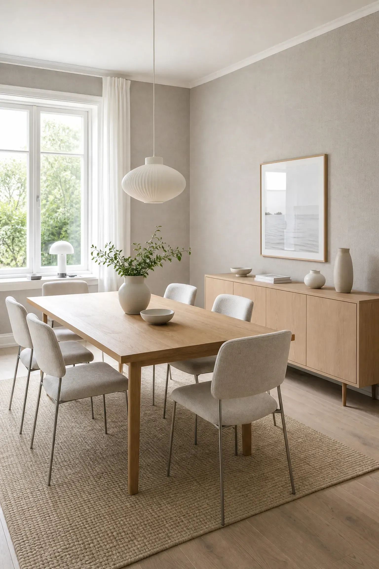 linen-look textured wallpaper in a dining room