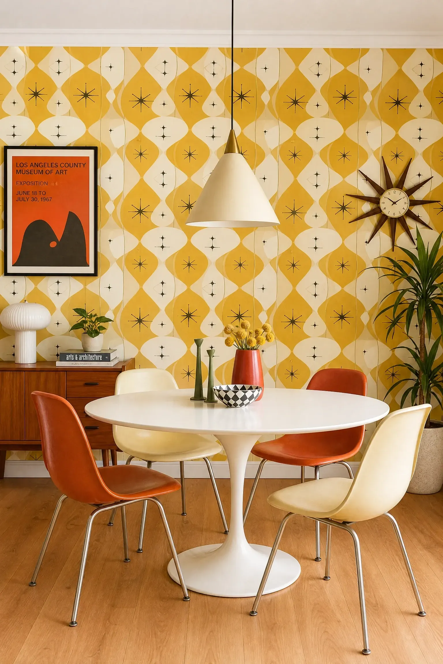 retro mid-century inspired print in a dining room