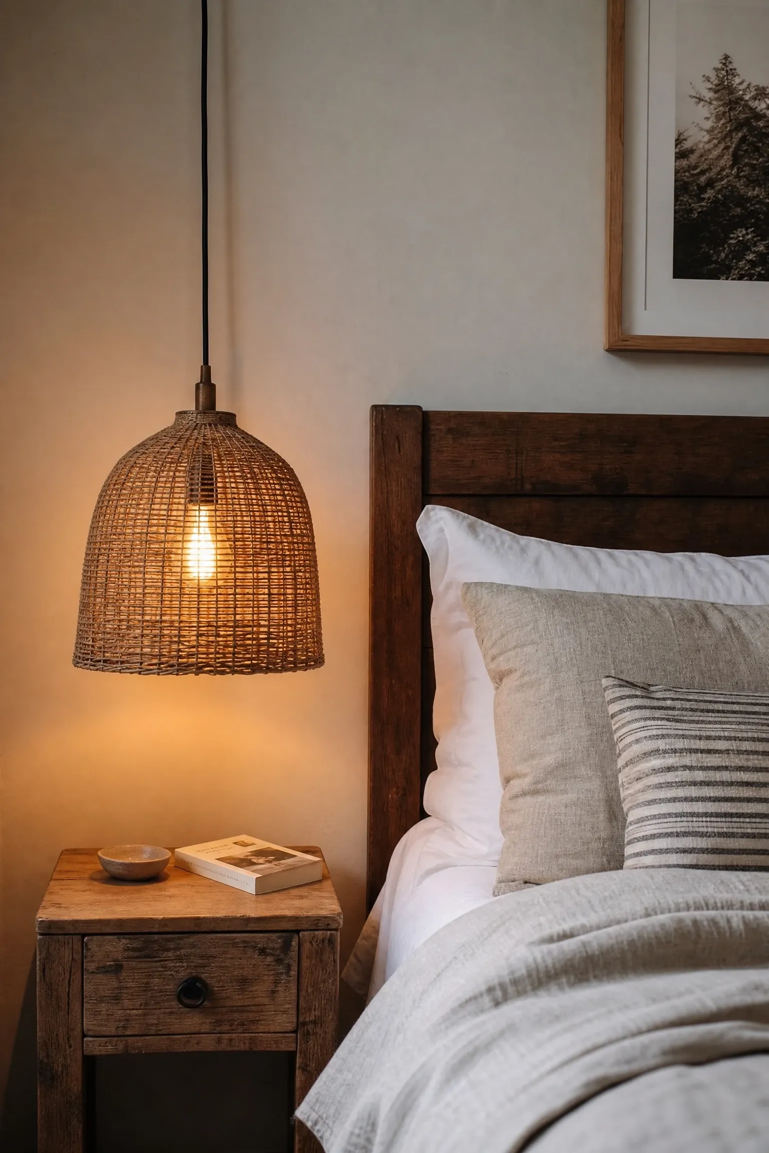 pendant lights instead of table lamps in a bedroom