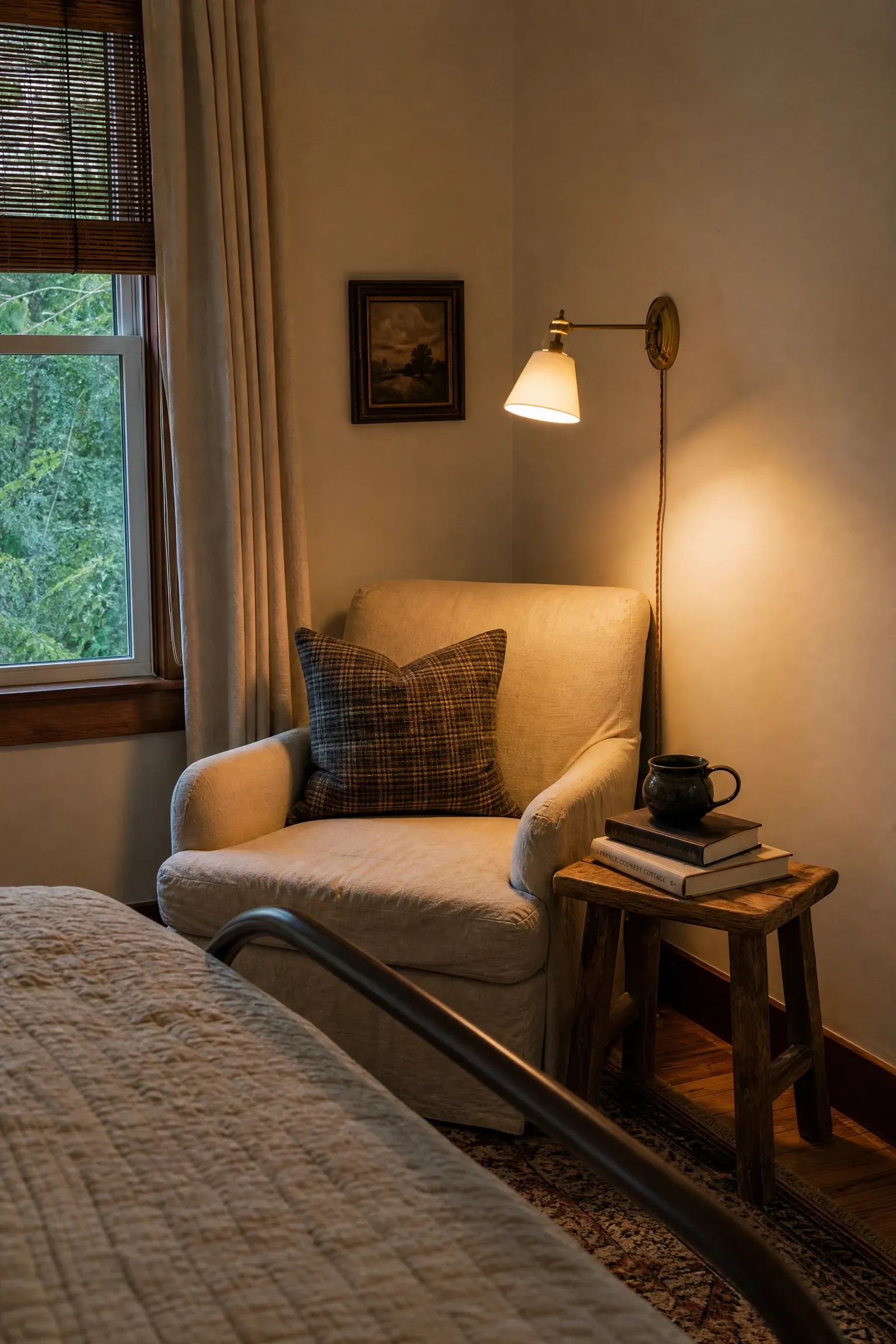 plug-in wall sconces for a reading nook in a bedroom